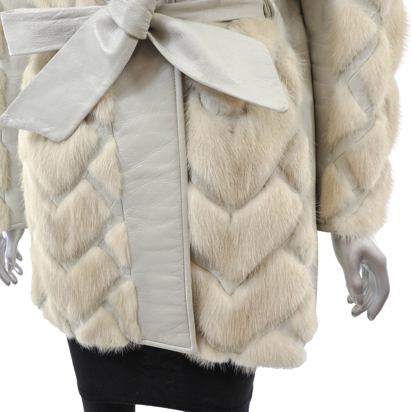 Beige Mink and Leather Jacket- Size L