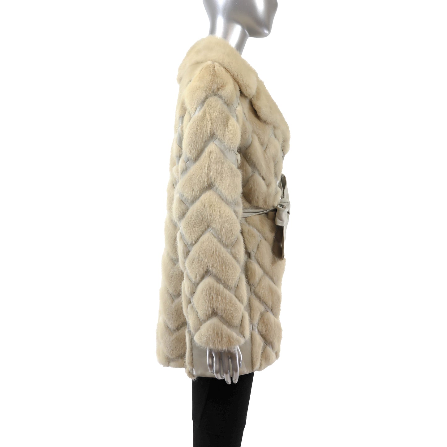 Beige Mink and Leather Jacket- Size L