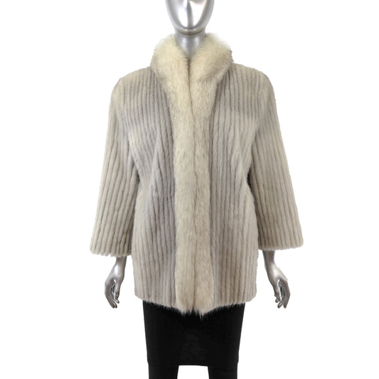 Light Grey Corded Mink Jacket with Fox Tuxedo- Size M