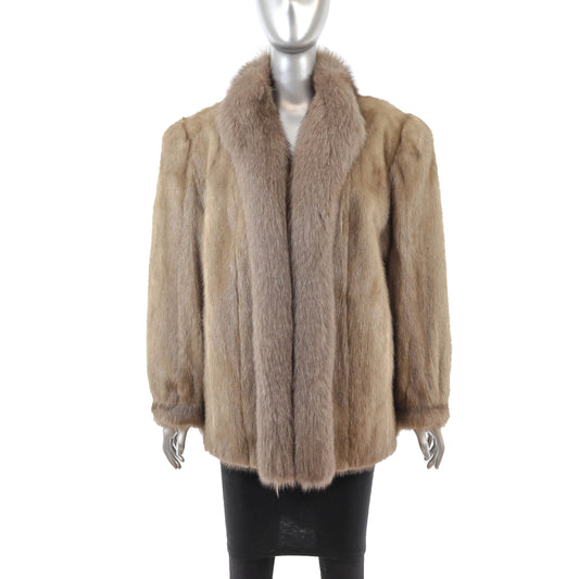 Taupe Mink Jacket with Fox Tuxedo- Size L