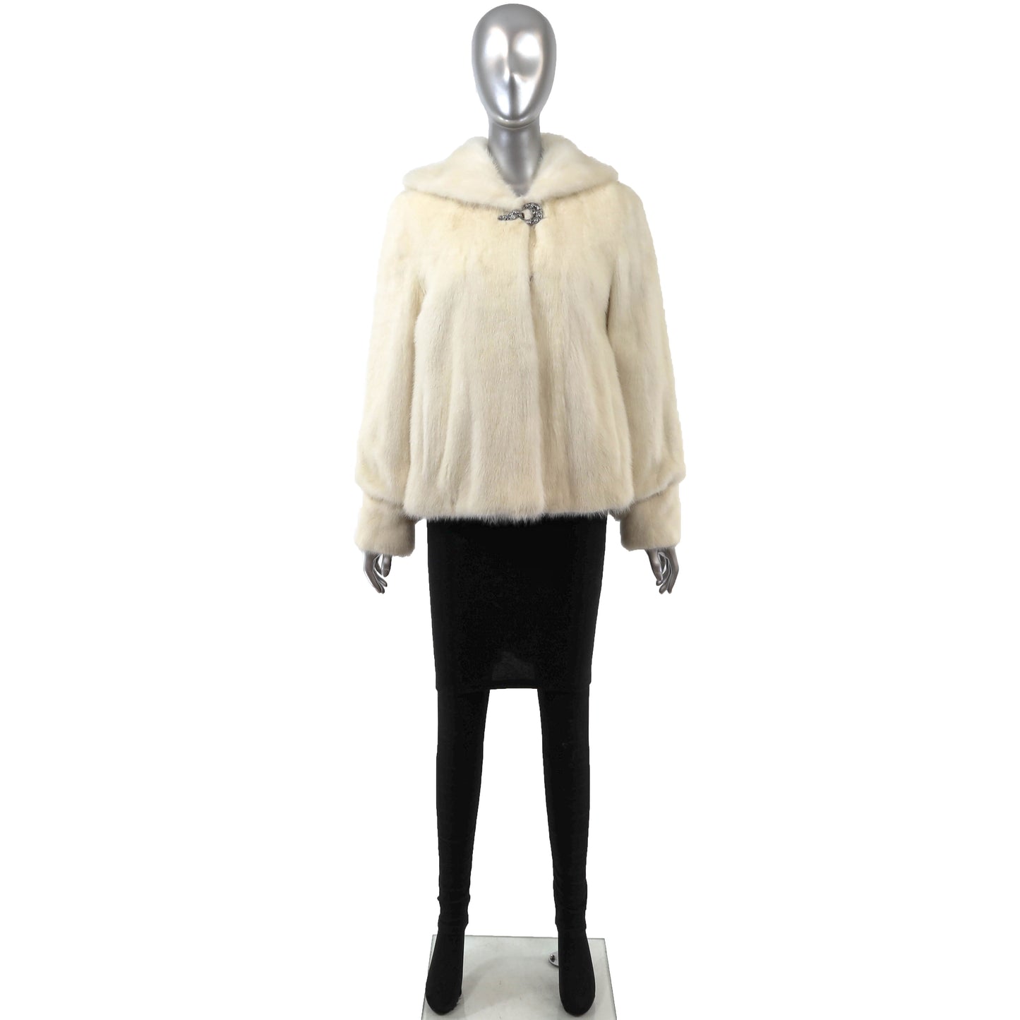 White Hooded Mink Jacket- Size S-M