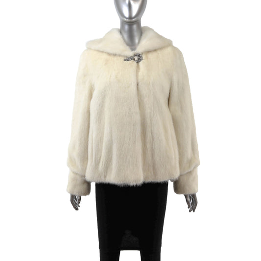White Hooded Mink Jacket- Size S-M