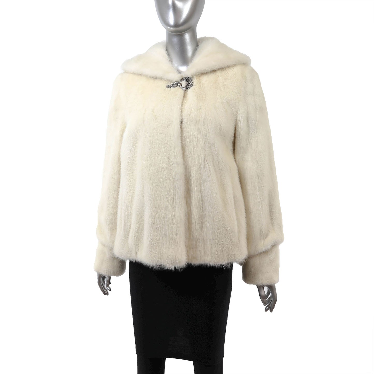 White Hooded Mink Jacket- Size S-M
