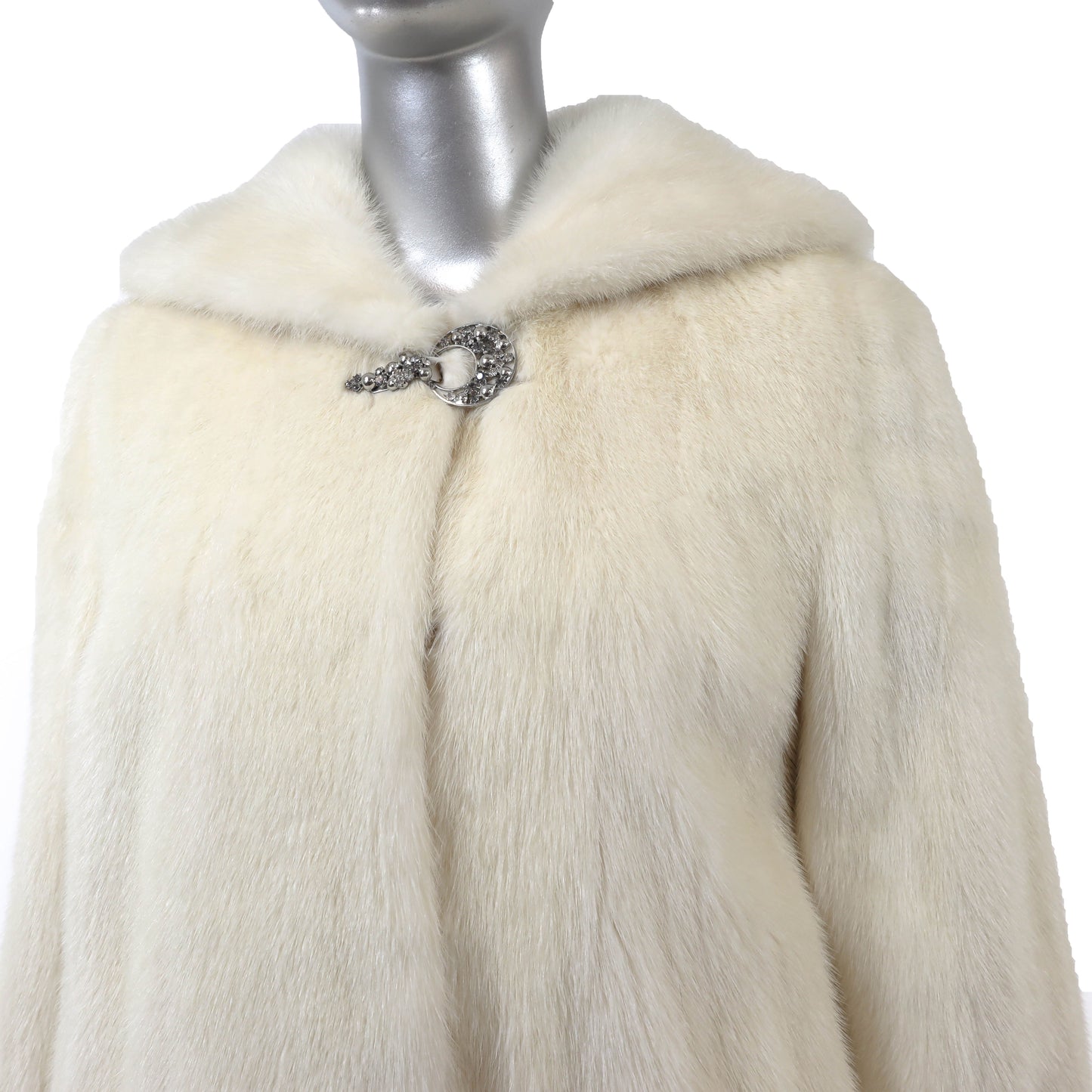 White Hooded Mink Jacket- Size S-M