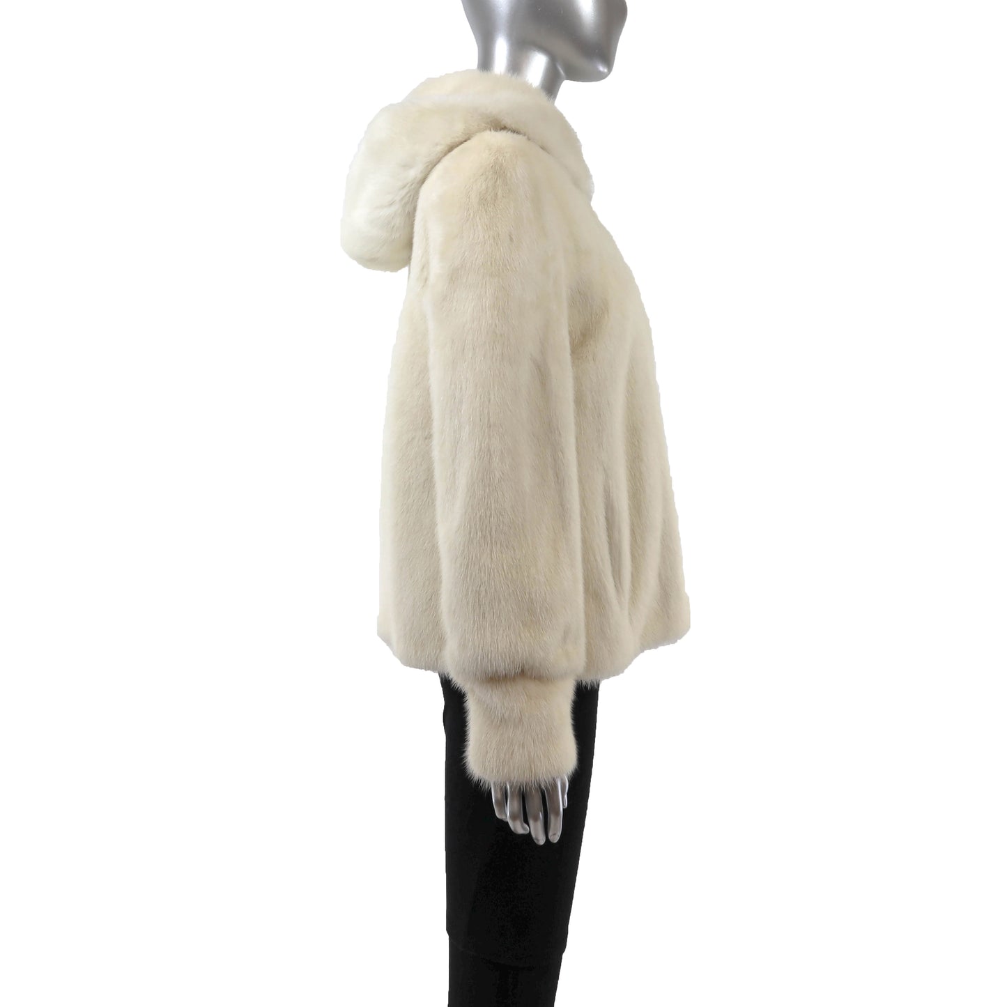 White Hooded Mink Jacket- Size S-M