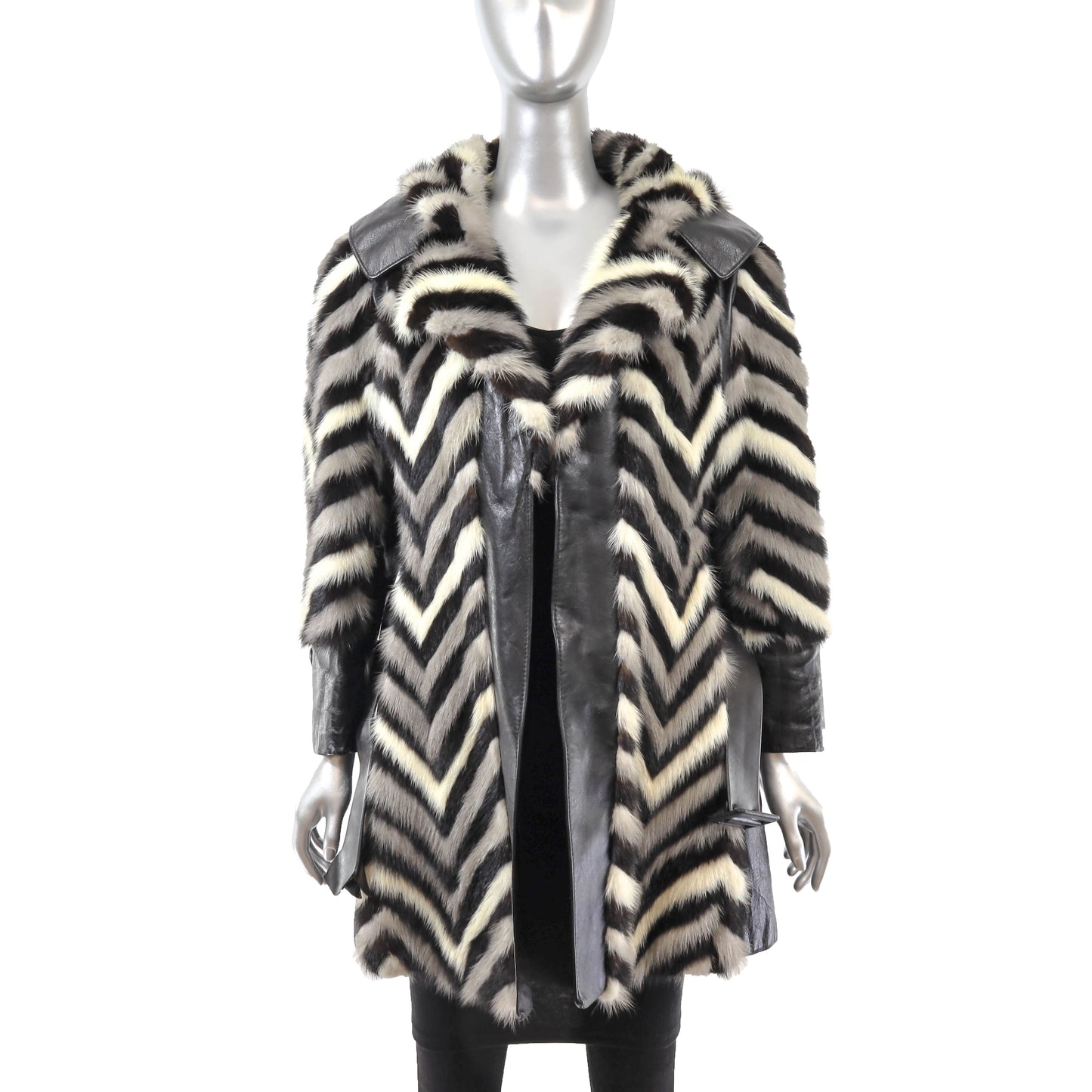 Hooded Mink and Leather Jacket- Size S