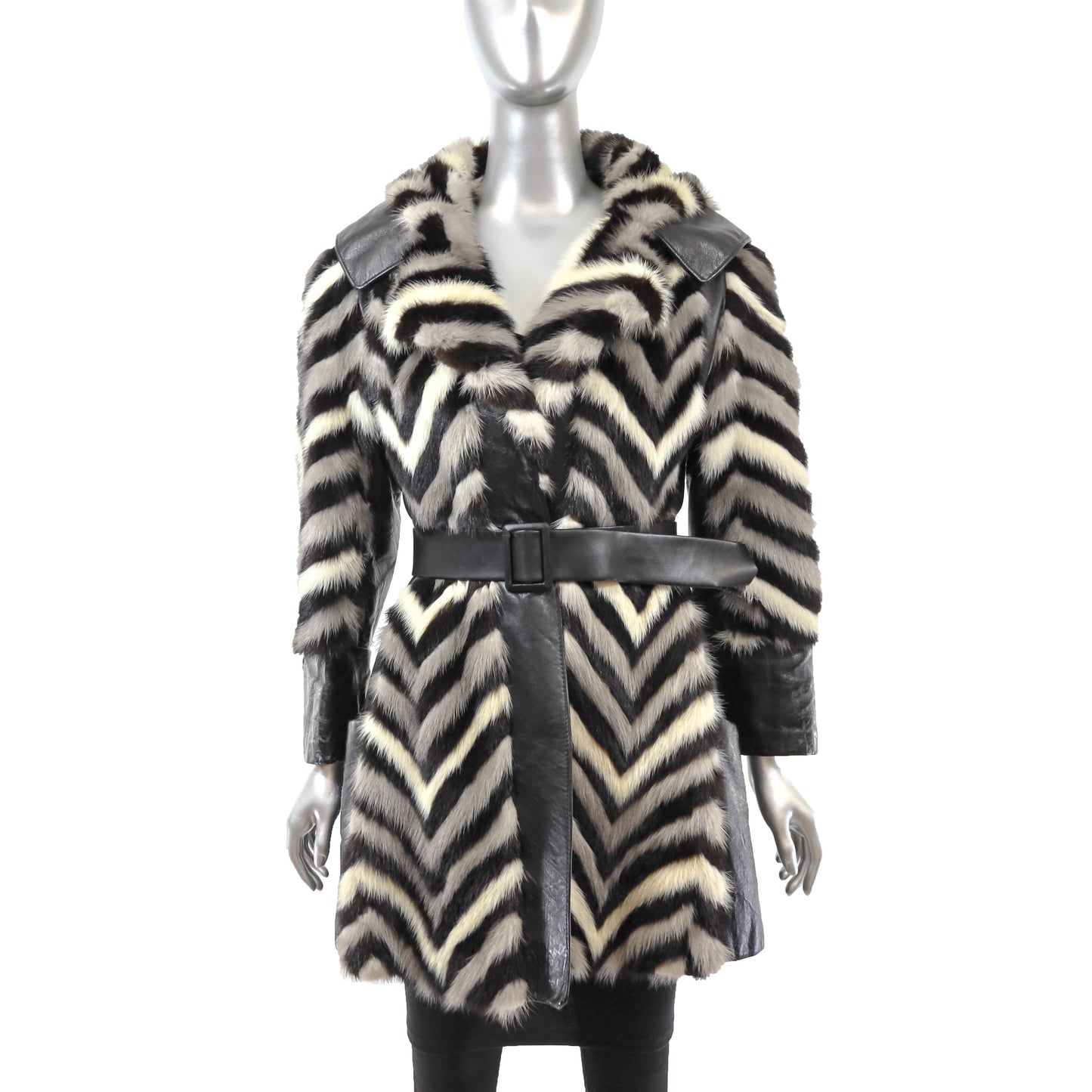 Hooded Mink and Leather Jacket- Size S