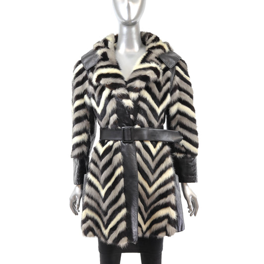 Hooded Mink and Leather Jacket- Size S