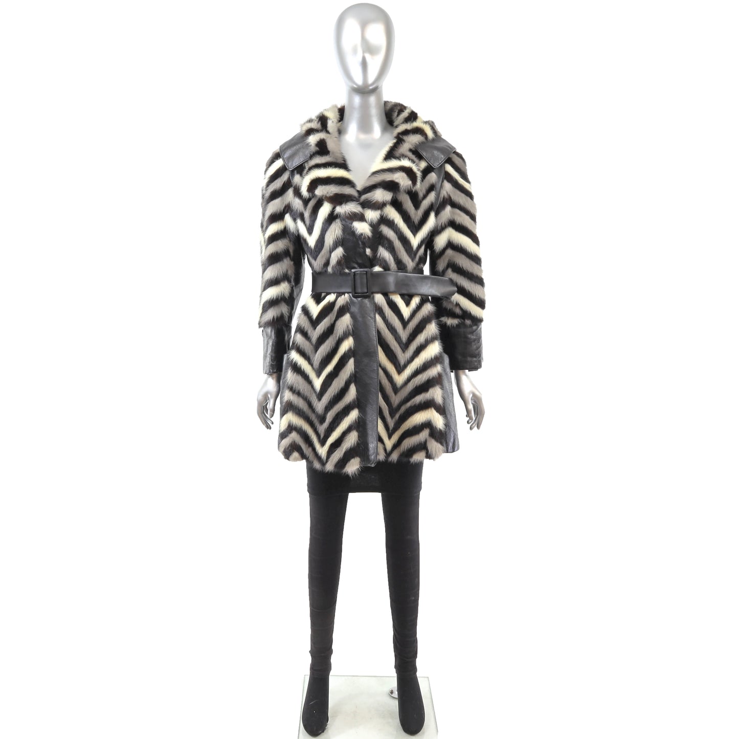 Hooded Mink and Leather Jacket- Size S