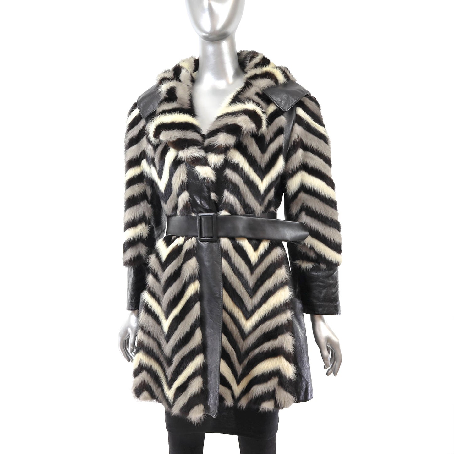 Hooded Mink and Leather Jacket- Size S
