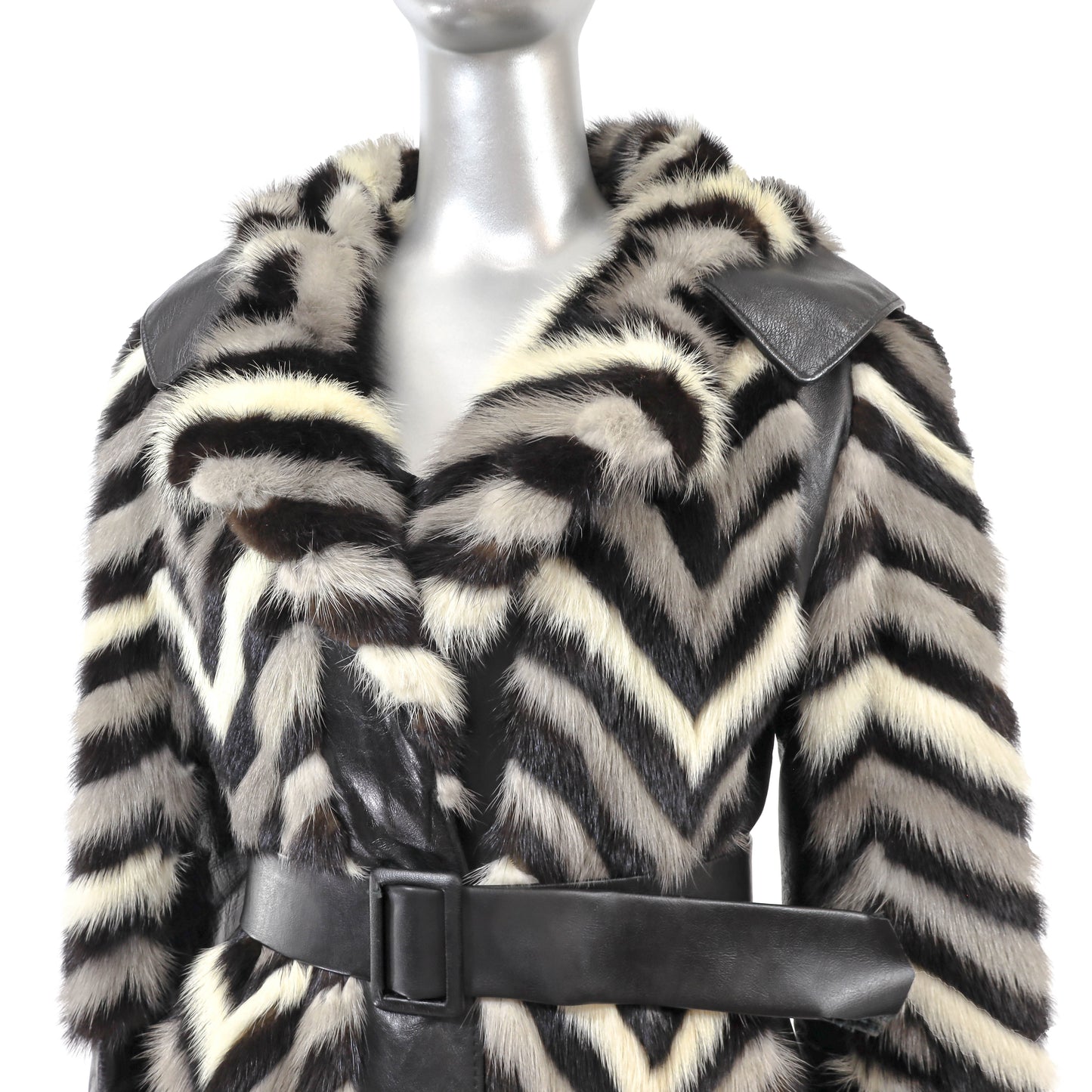 Hooded Mink and Leather Jacket- Size S
