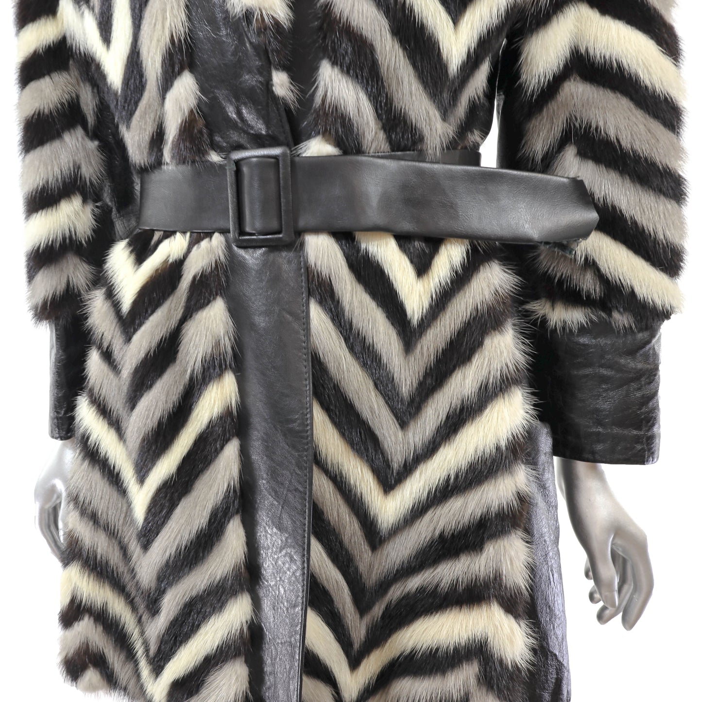 Hooded Mink and Leather Jacket- Size S