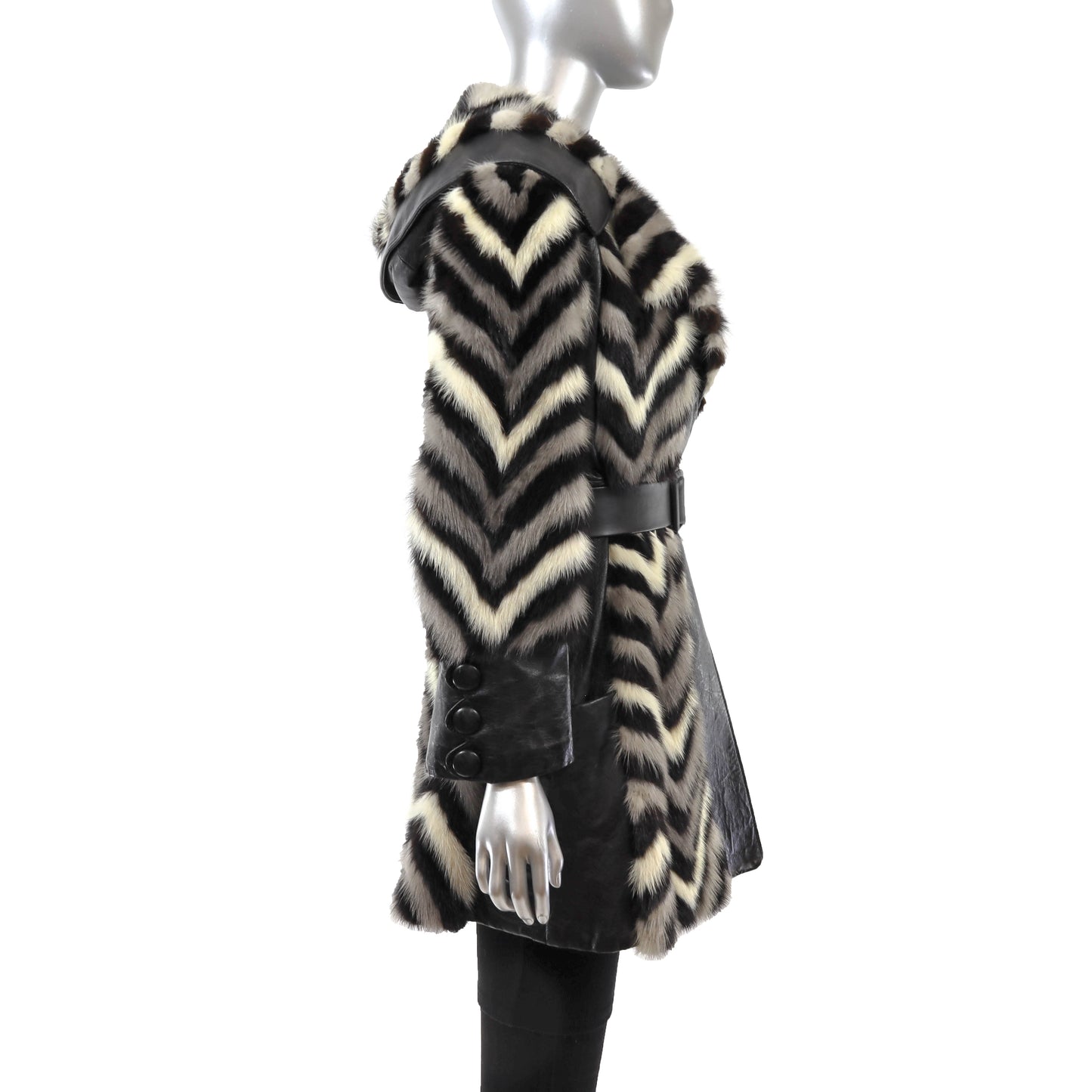 Hooded Mink and Leather Jacket- Size S