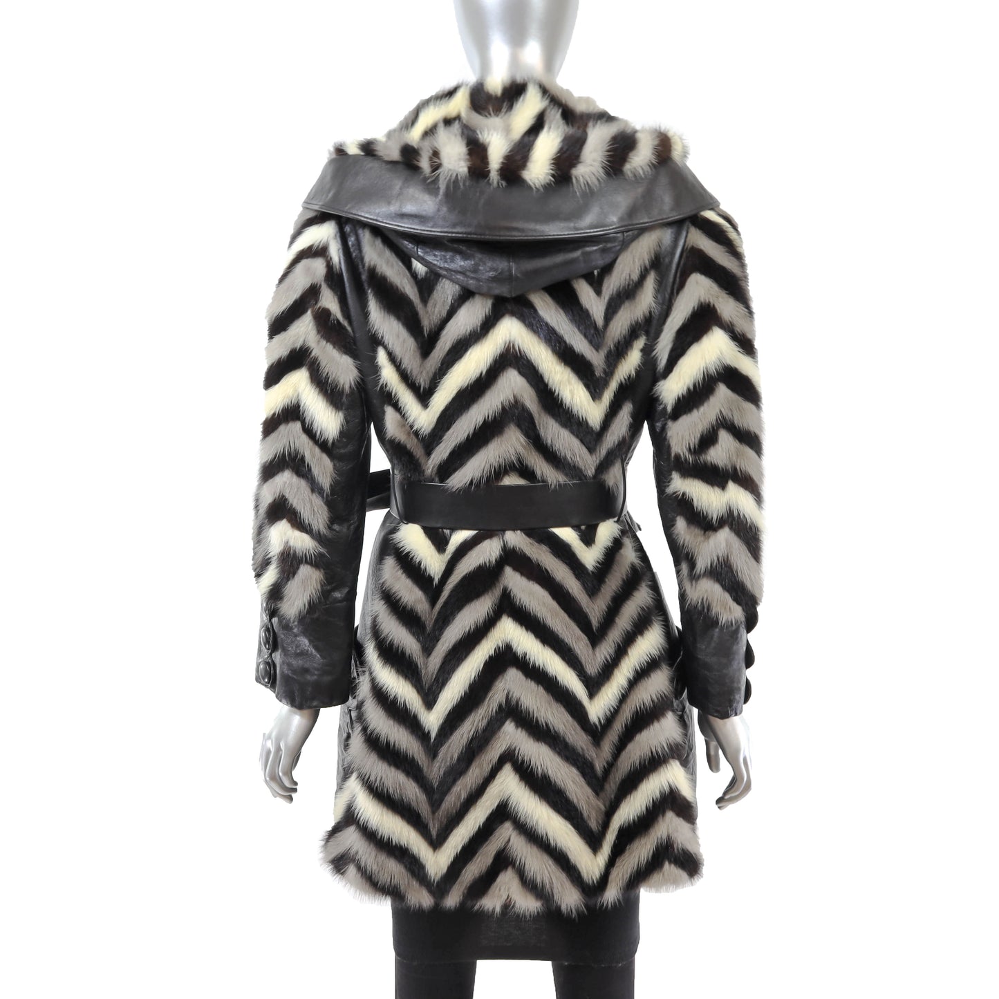Hooded Mink and Leather Jacket- Size S