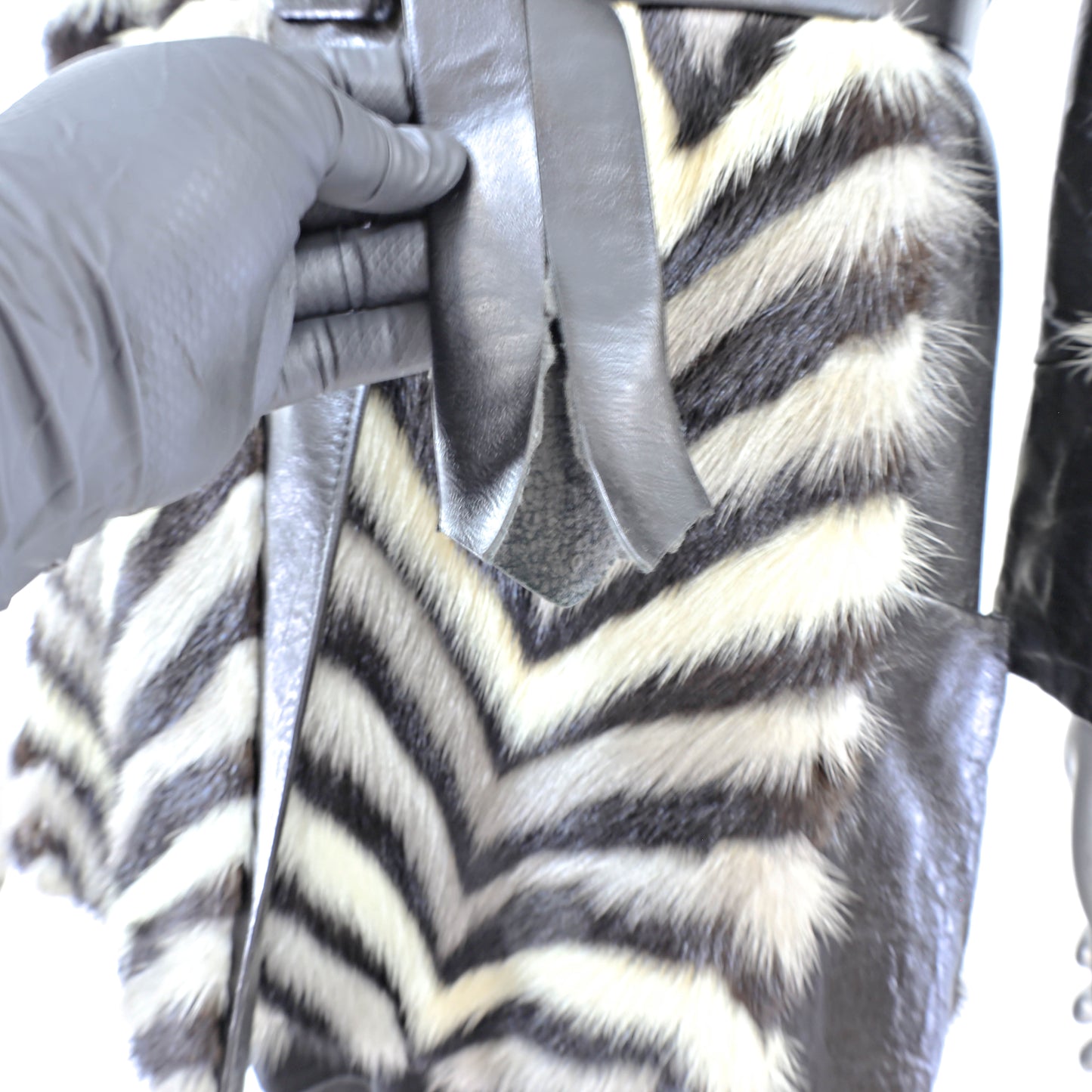 Hooded Mink and Leather Jacket- Size S