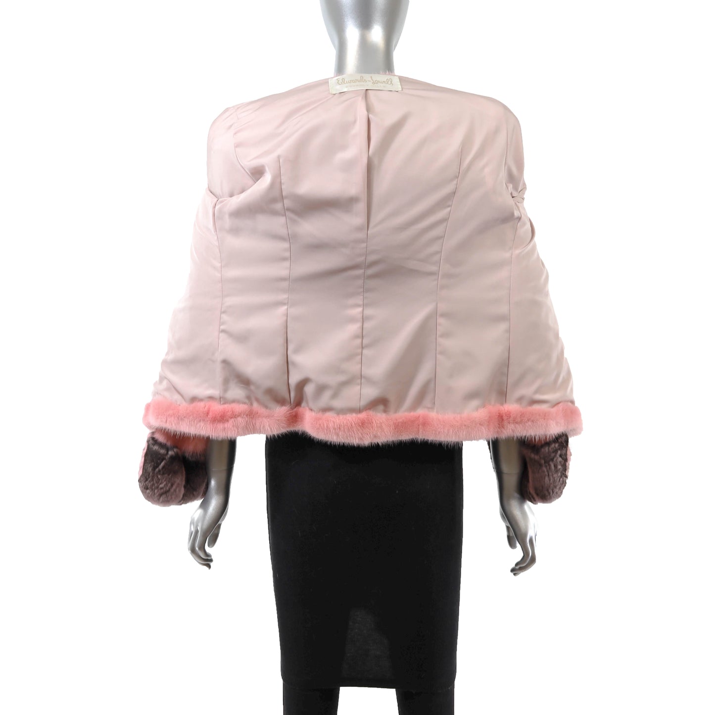 Pink Hooded Mink Jacket with Chinchilla Trim- Size S