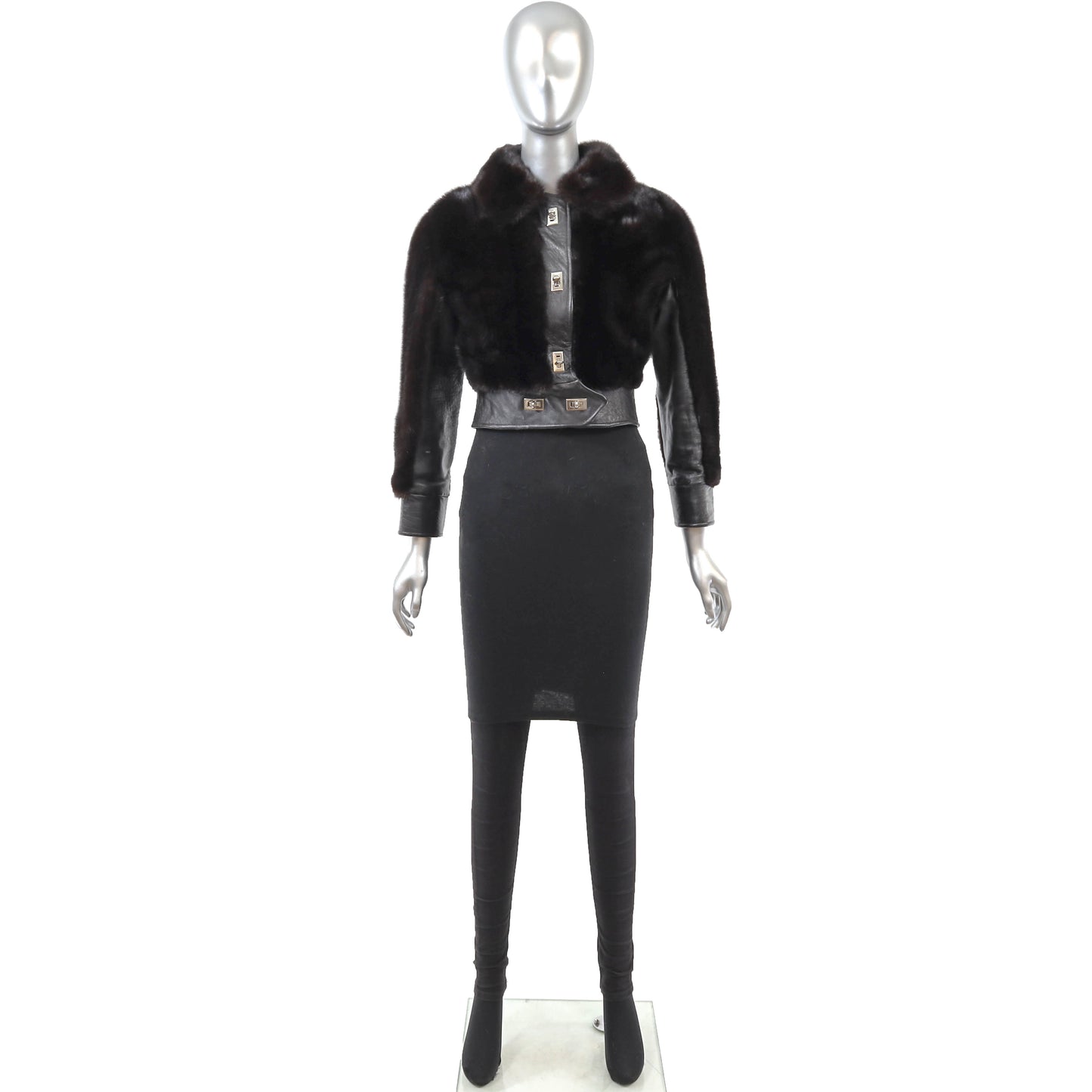 Dark Brown Mink and Leather Jacket- Size XS
