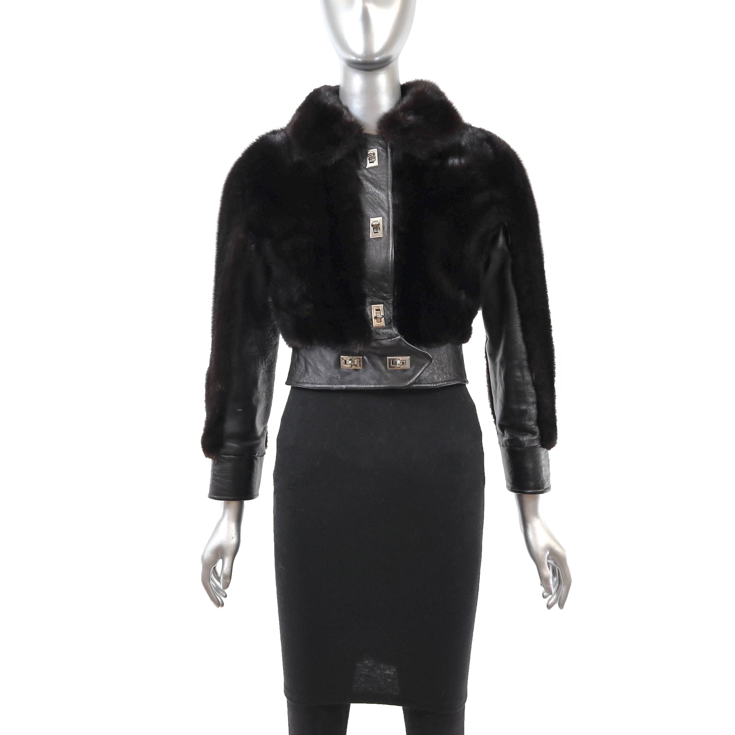 Dark Brown Mink and Leather Jacket- Size XS
