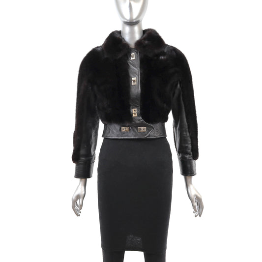 Dark Brown Mink and Leather Jacket- Size XS