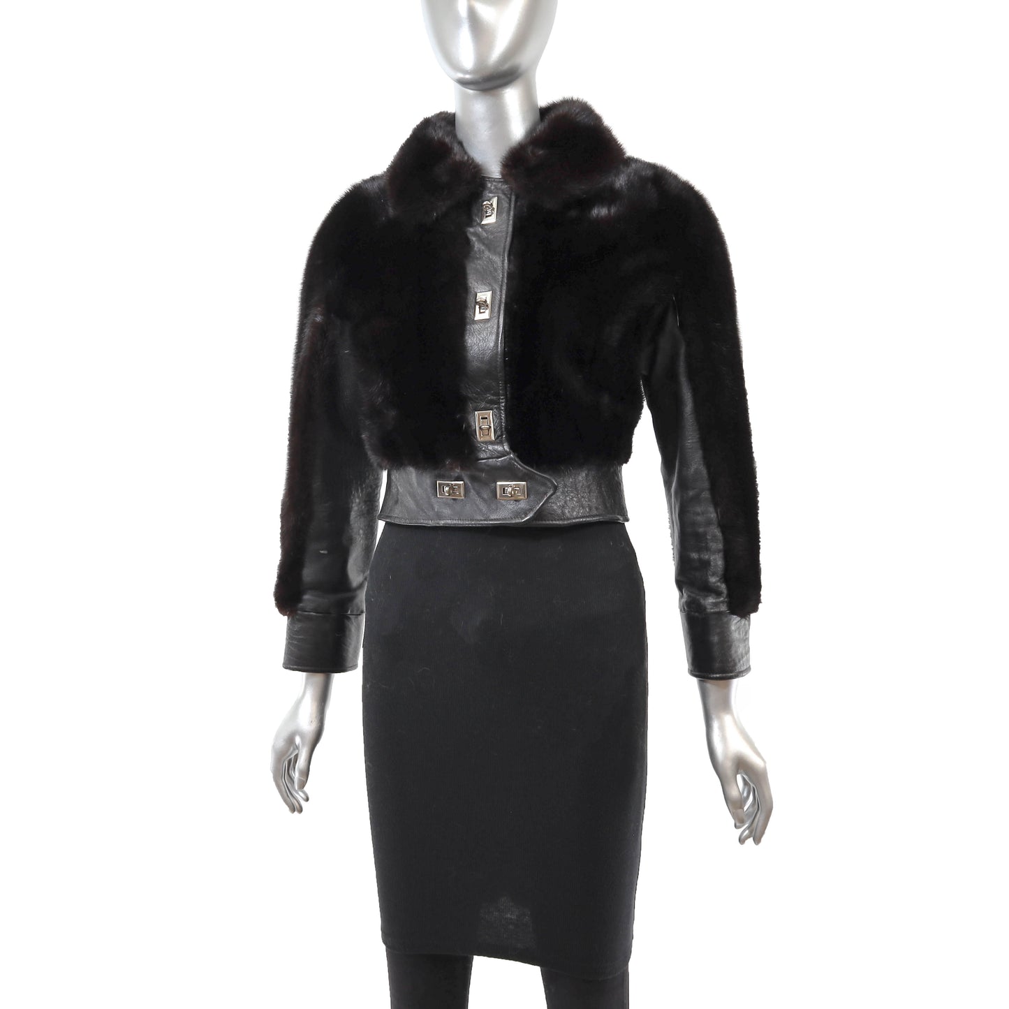 Dark Brown Mink and Leather Jacket- Size XS