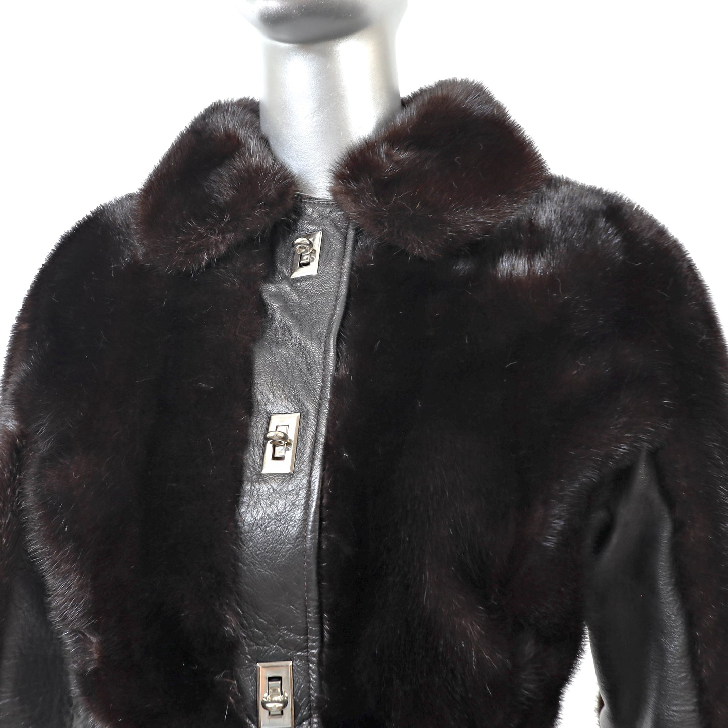Dark Brown Mink and Leather Jacket- Size XS
