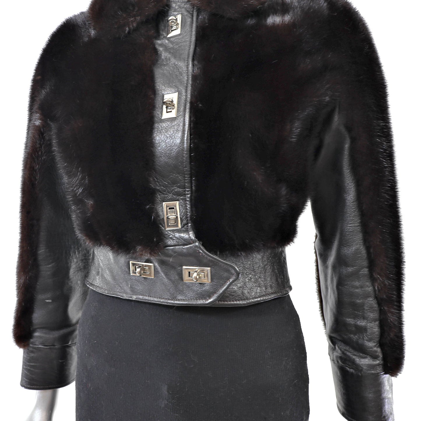 Dark Brown Mink and Leather Jacket- Size XS