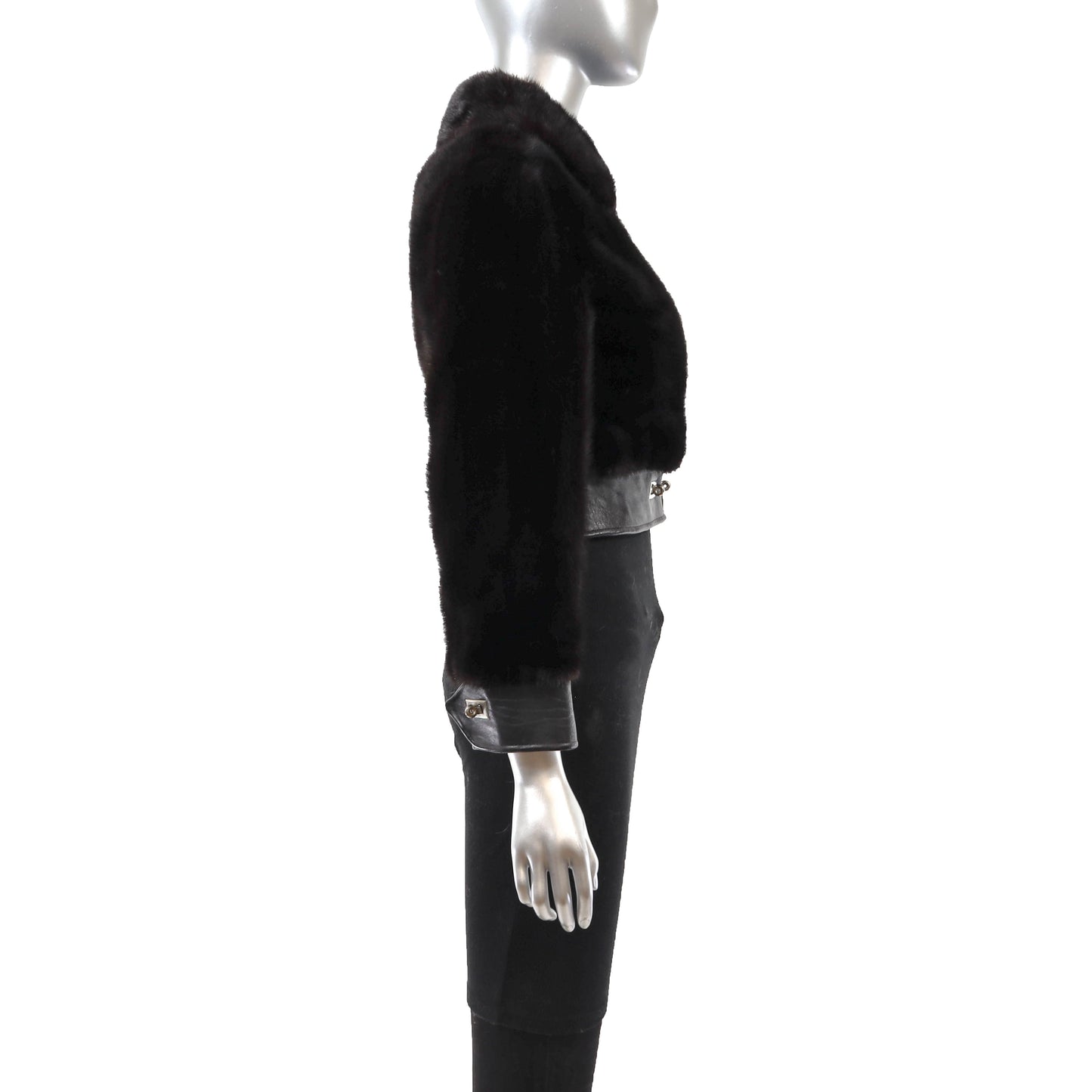 Dark Brown Mink and Leather Jacket- Size XS