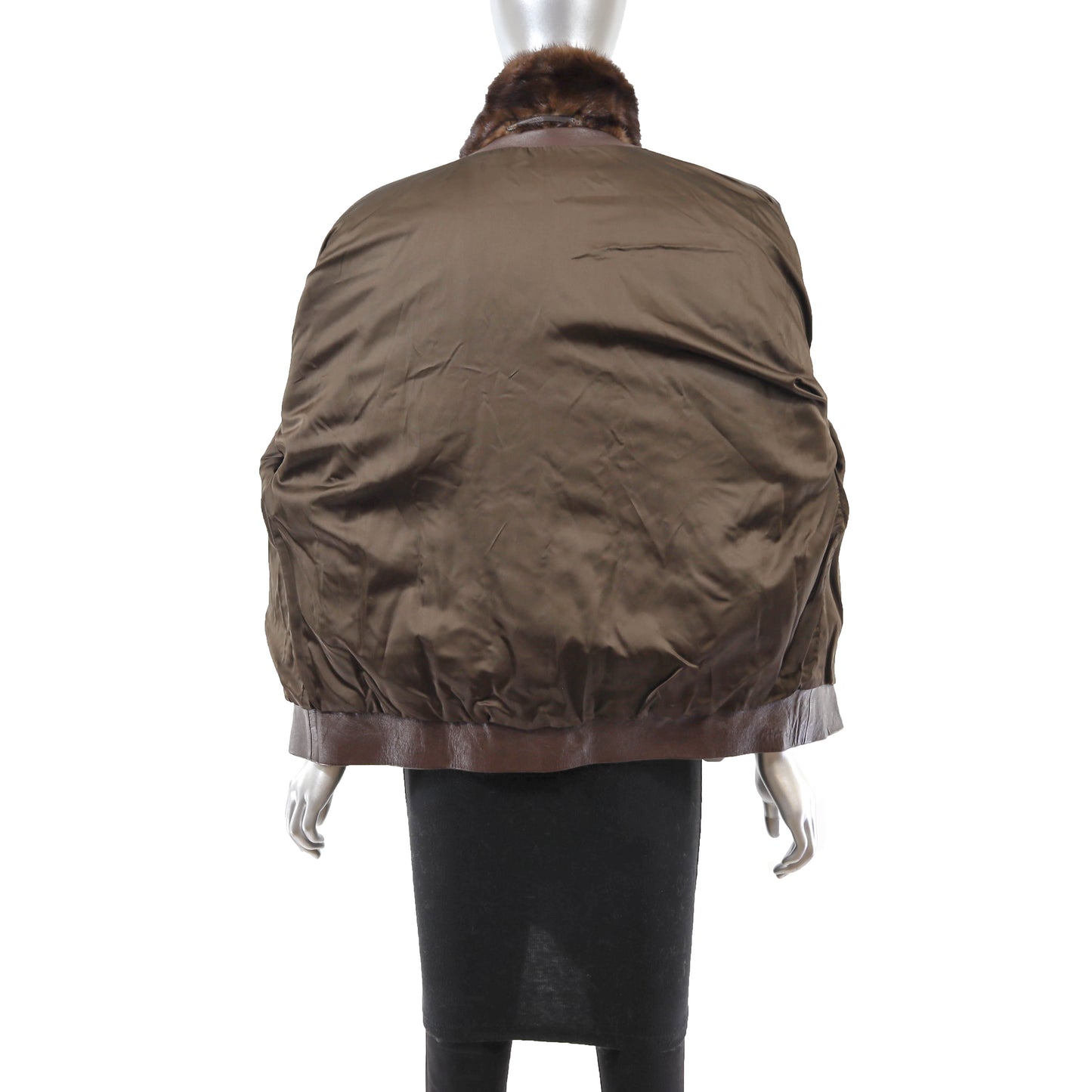 Brown Mink and Leather Jacket with Detachable Sleeves- Size M