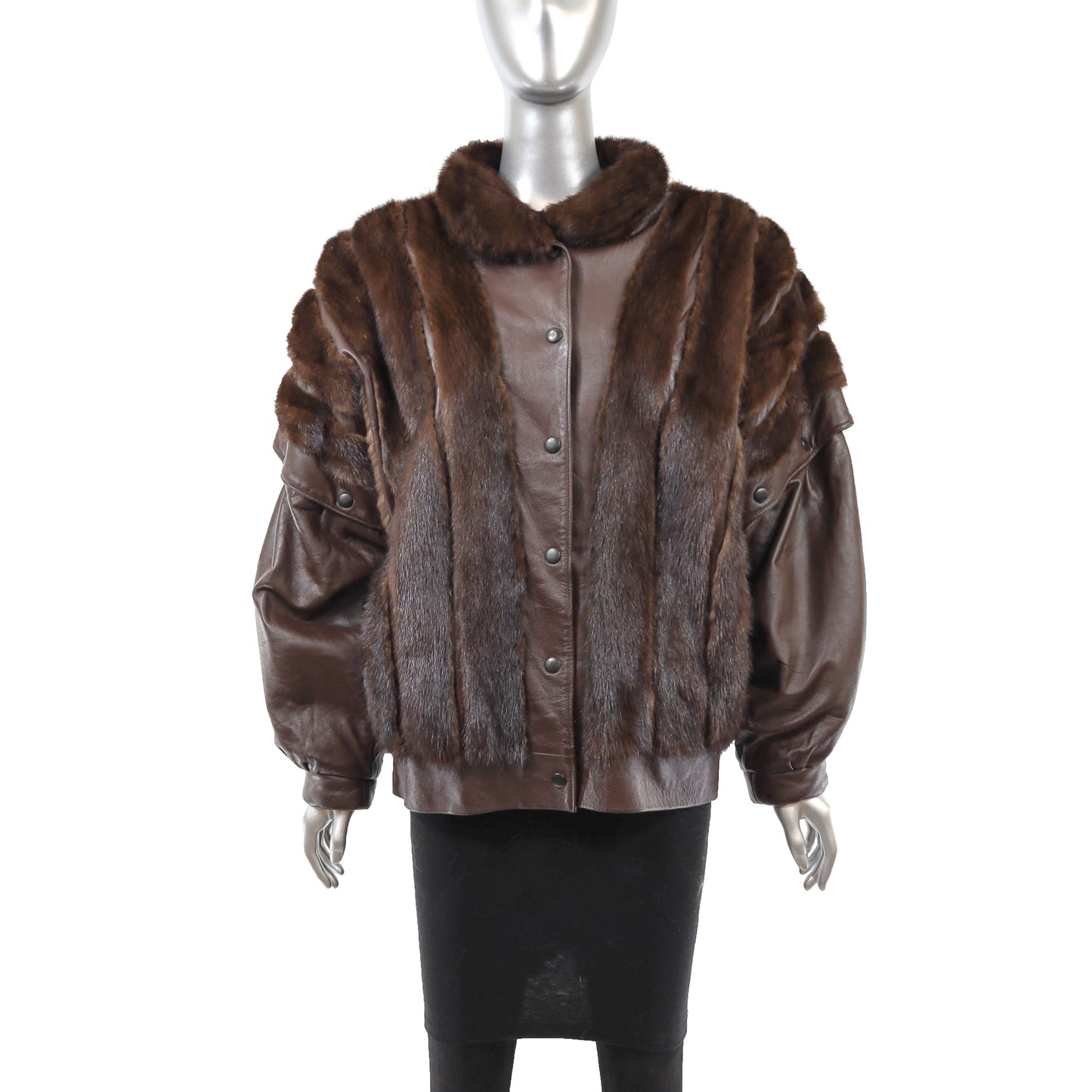 Brown Mink and Leather Jacket with Detachable Sleeves- Size M