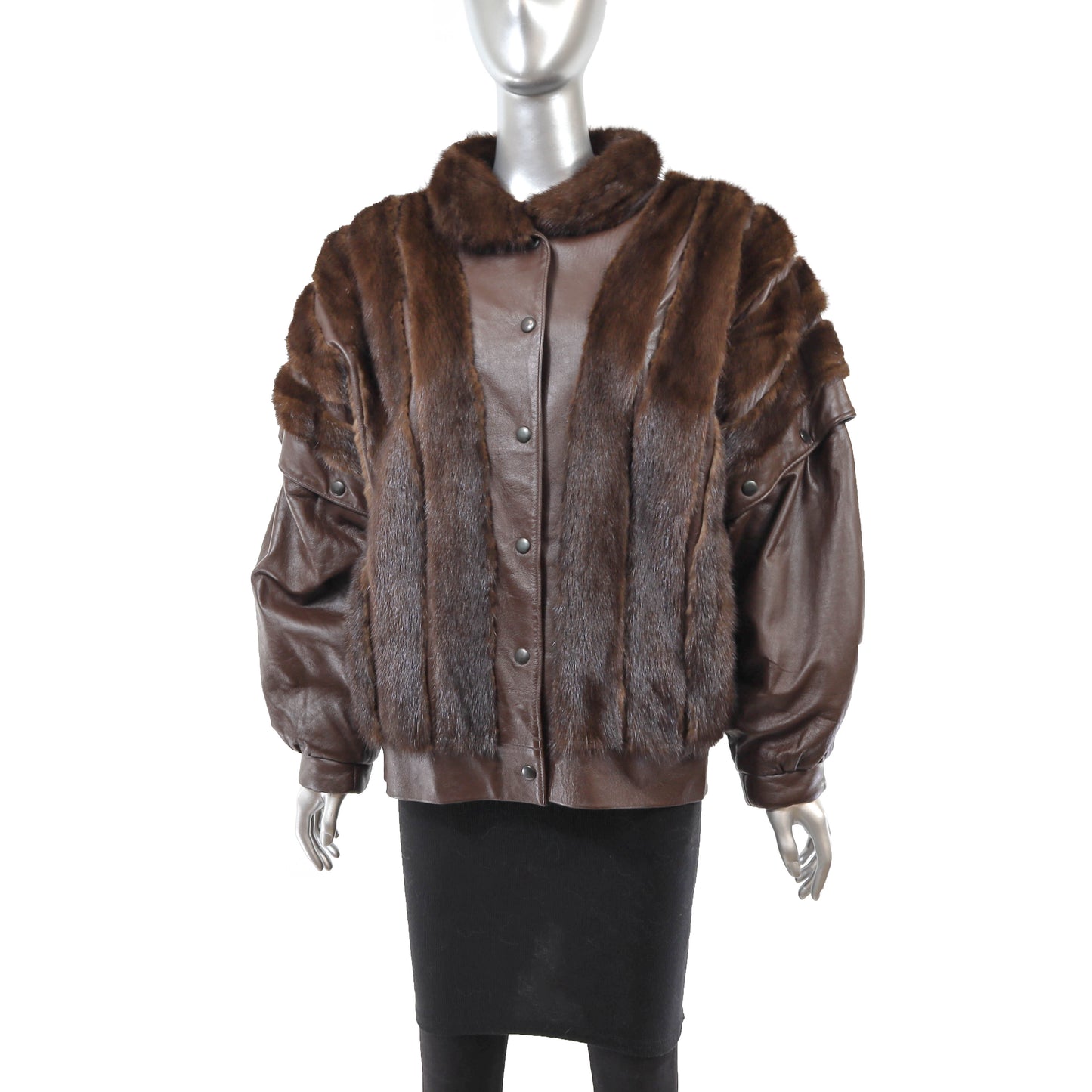 Brown Mink and Leather Jacket with Detachable Sleeves- Size M