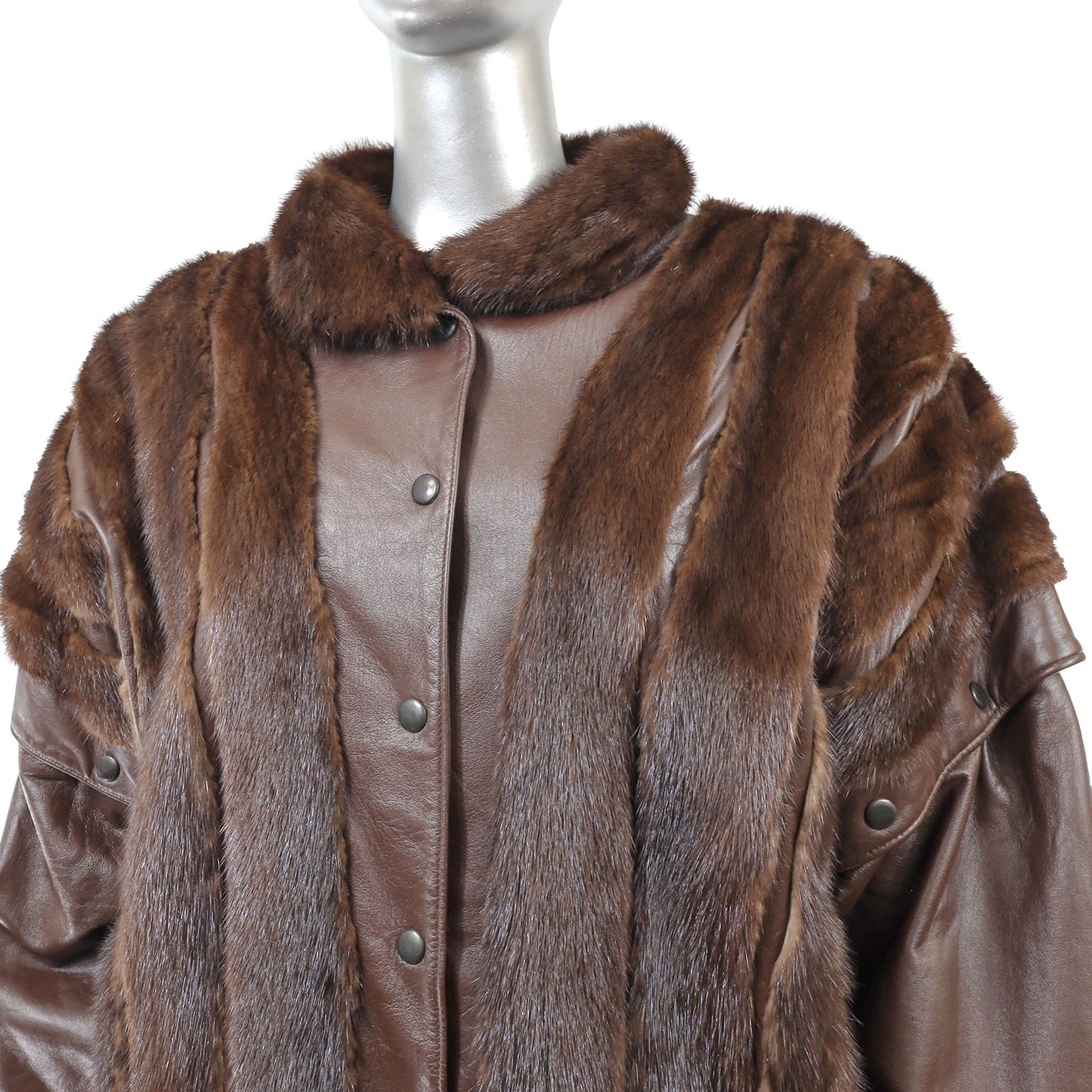 Brown Mink and Leather Jacket with Detachable Sleeves- Size M