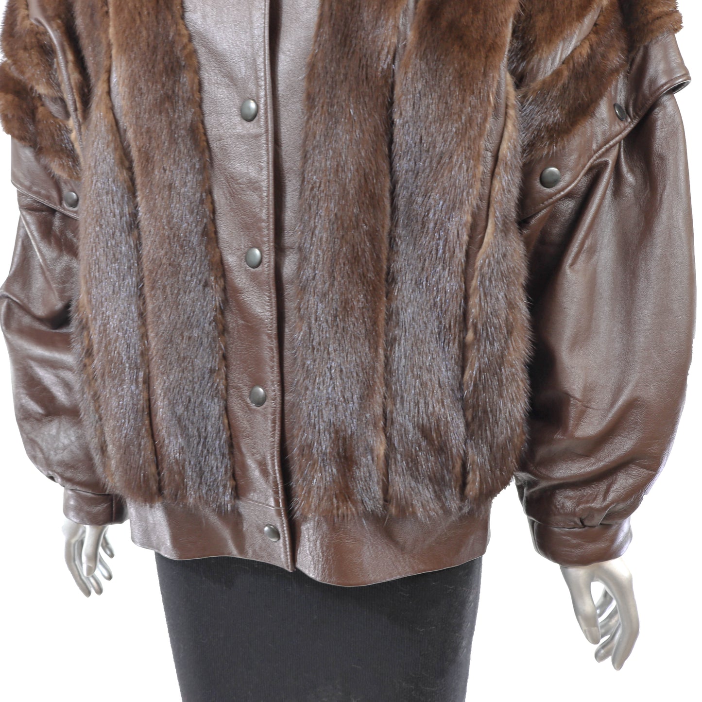 Brown Mink and Leather Jacket with Detachable Sleeves- Size M