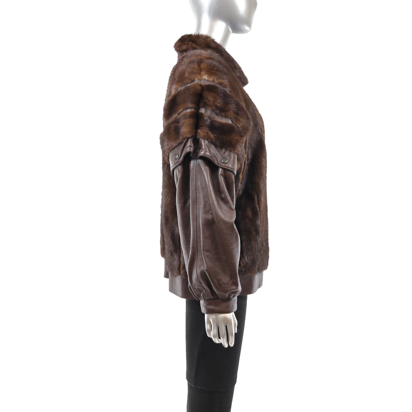 Brown Mink and Leather Jacket with Detachable Sleeves- Size M