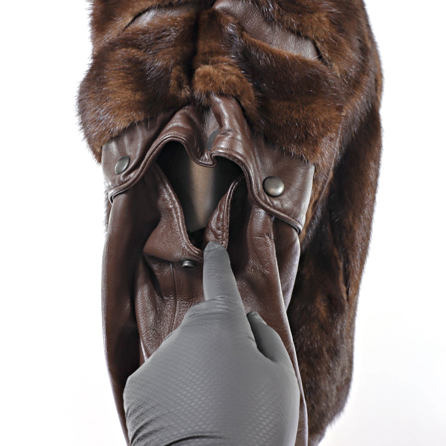 Brown Mink and Leather Jacket with Detachable Sleeves- Size M