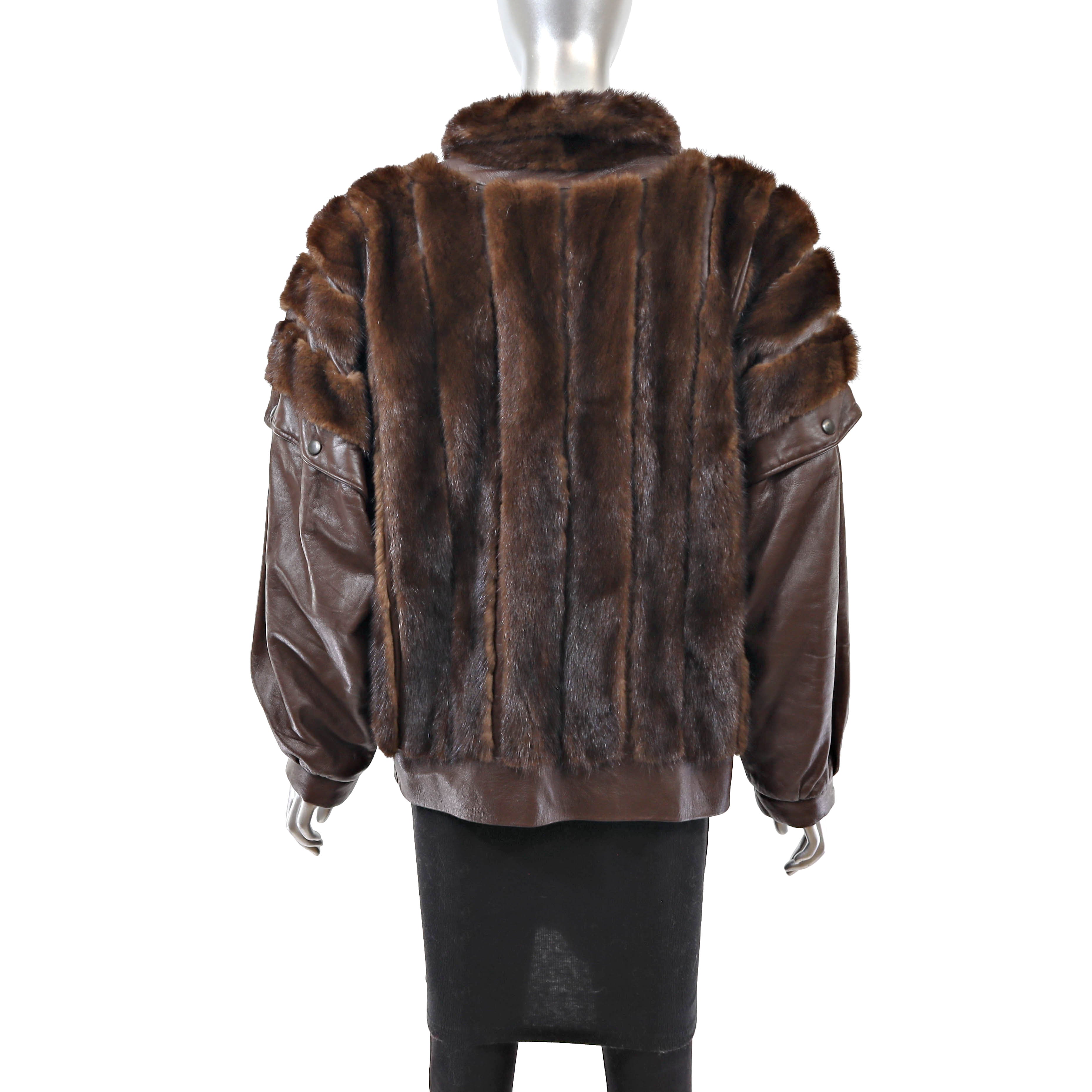 Brown Mink and Leather Jacket with Detachable Sleeves- Size M