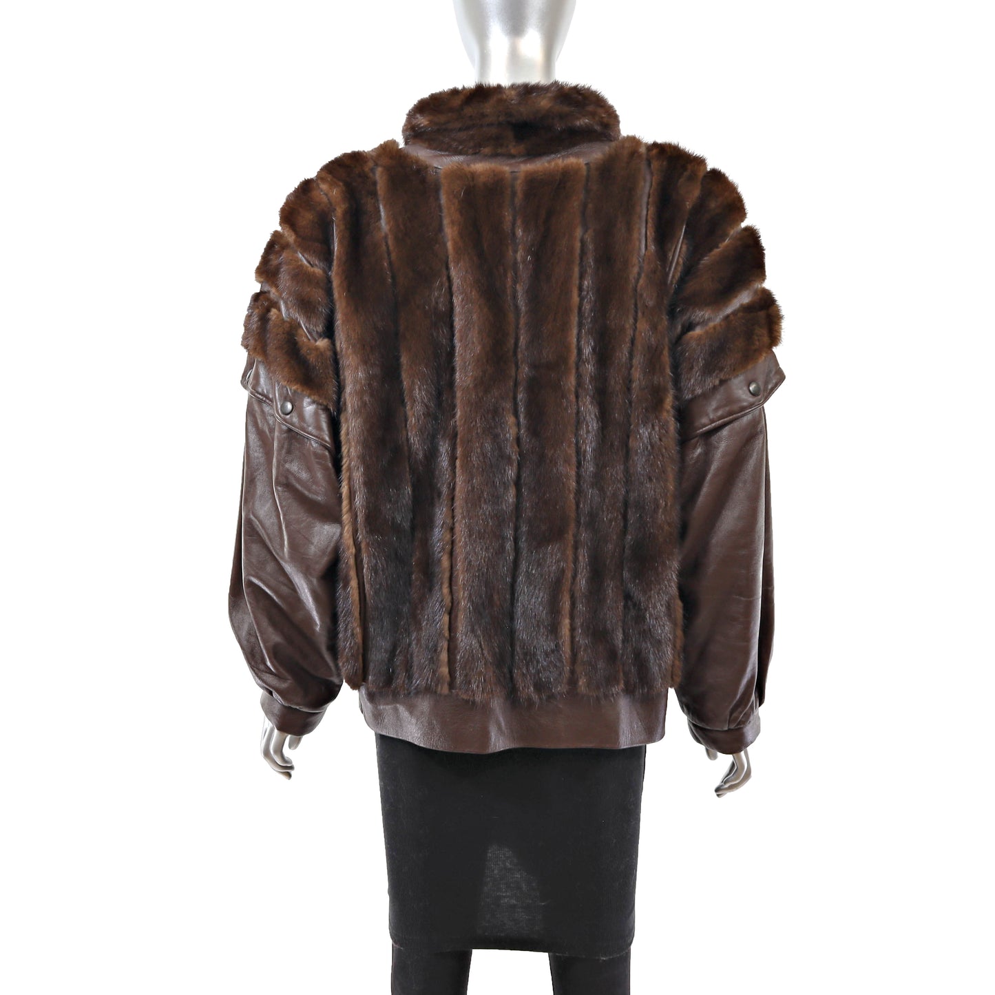 Brown Mink and Leather Jacket with Detachable Sleeves- Size M