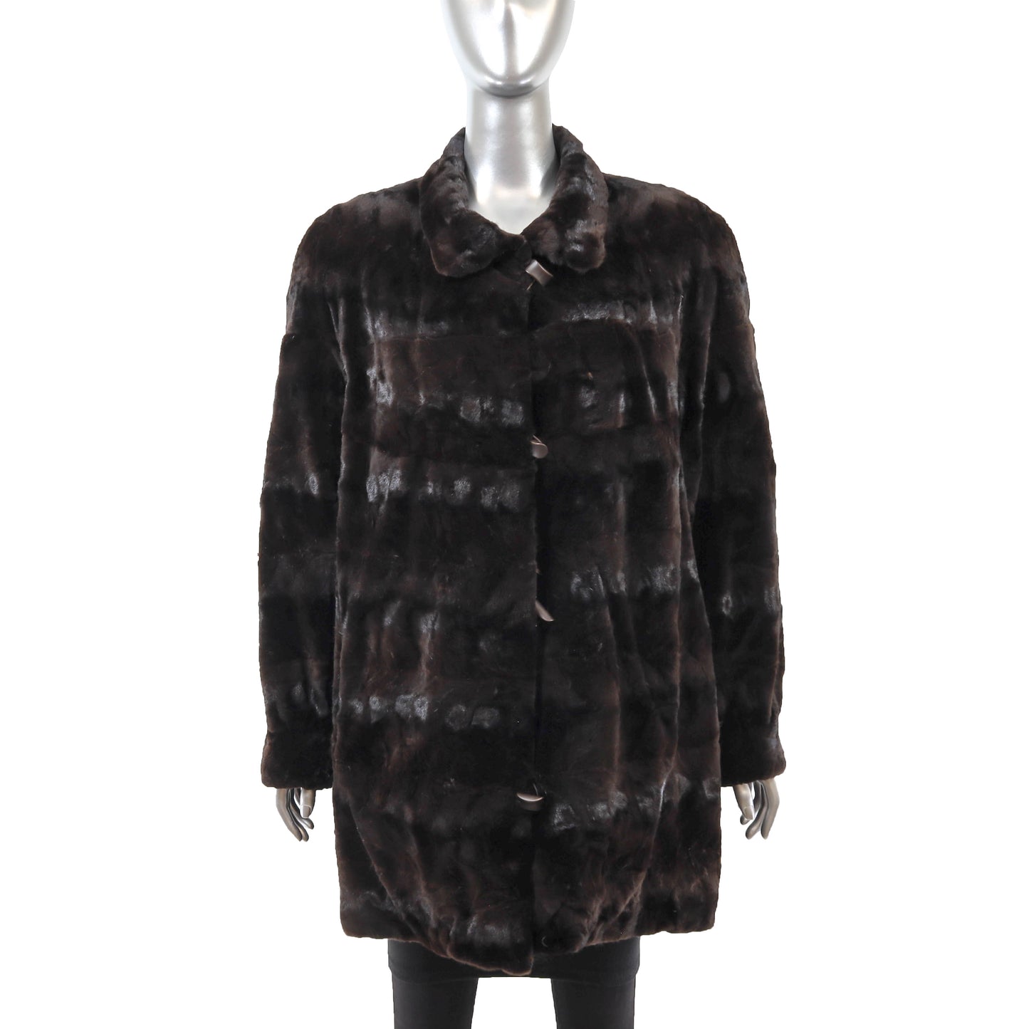 Dark Brown Sheared Section Mink Reversible 3/4 Jacket- Size L
