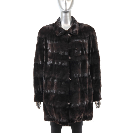 Dark Brown Sheared Section Mink Reversible 3/4 Jacket- Size L