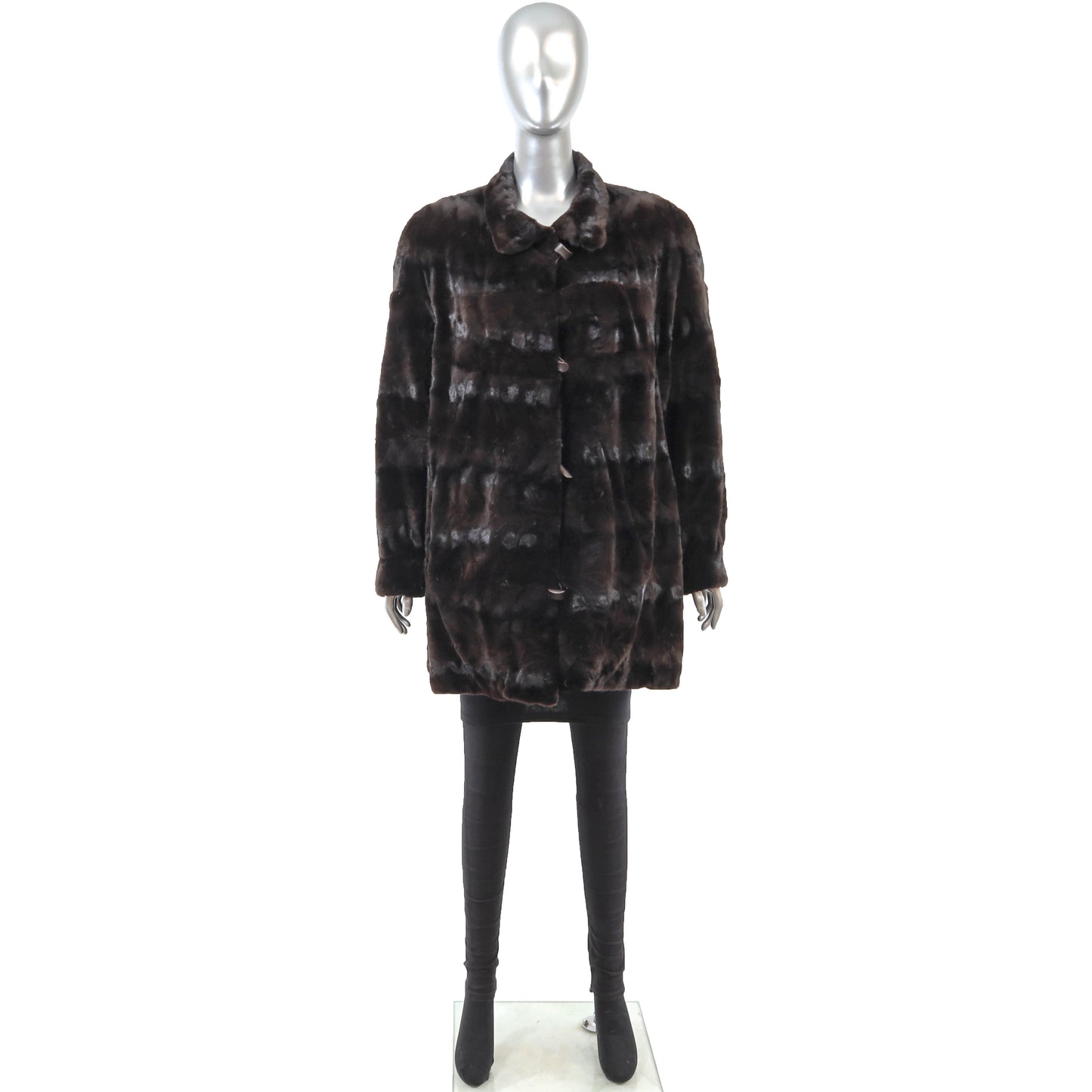 Dark Brown Sheared Section Mink Reversible 3/4 Jacket- Size L
