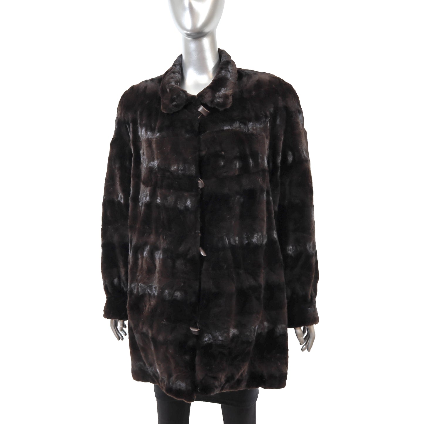 Dark Brown Sheared Section Mink Reversible 3/4 Jacket- Size L