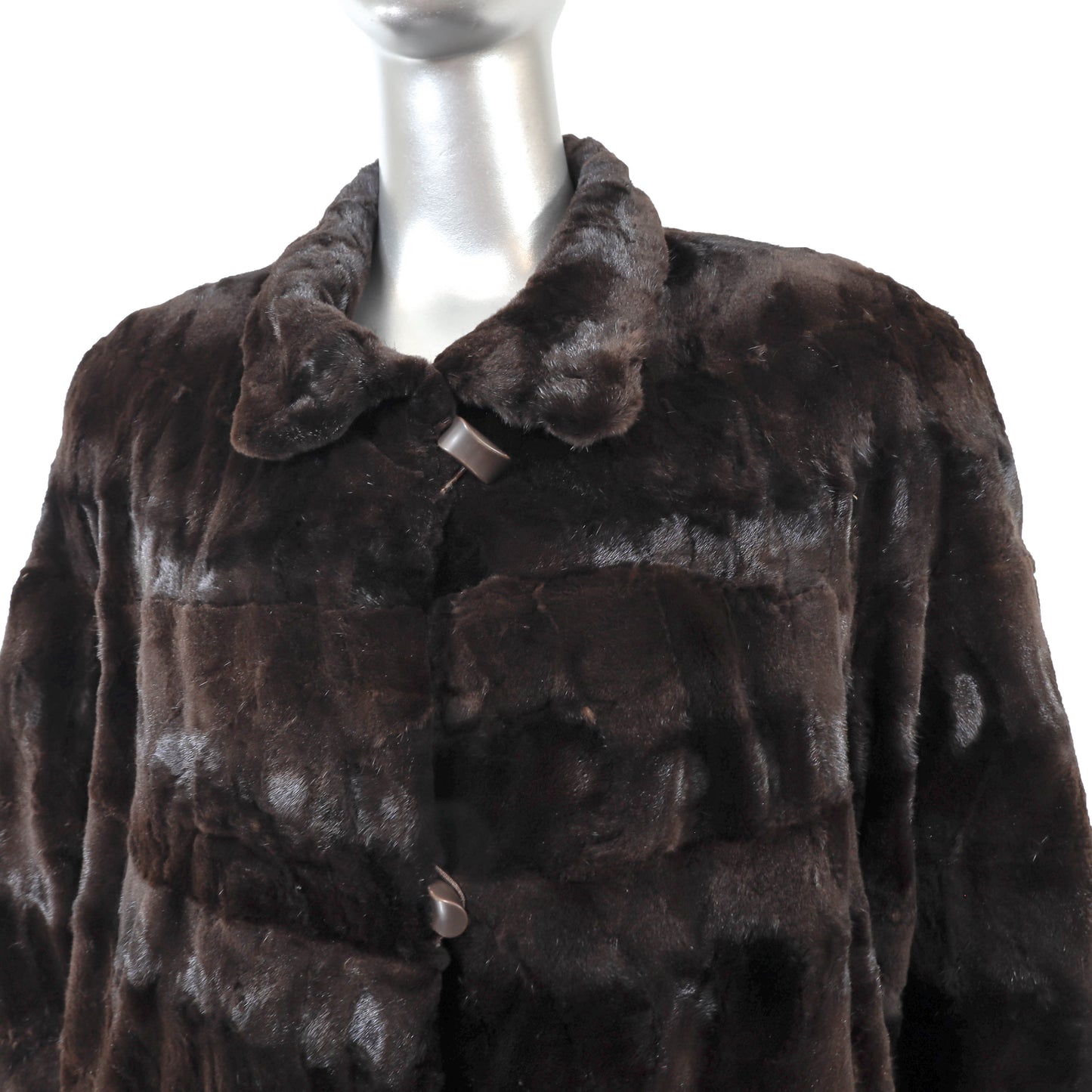 Dark Brown Sheared Section Mink Reversible 3/4 Jacket- Size L