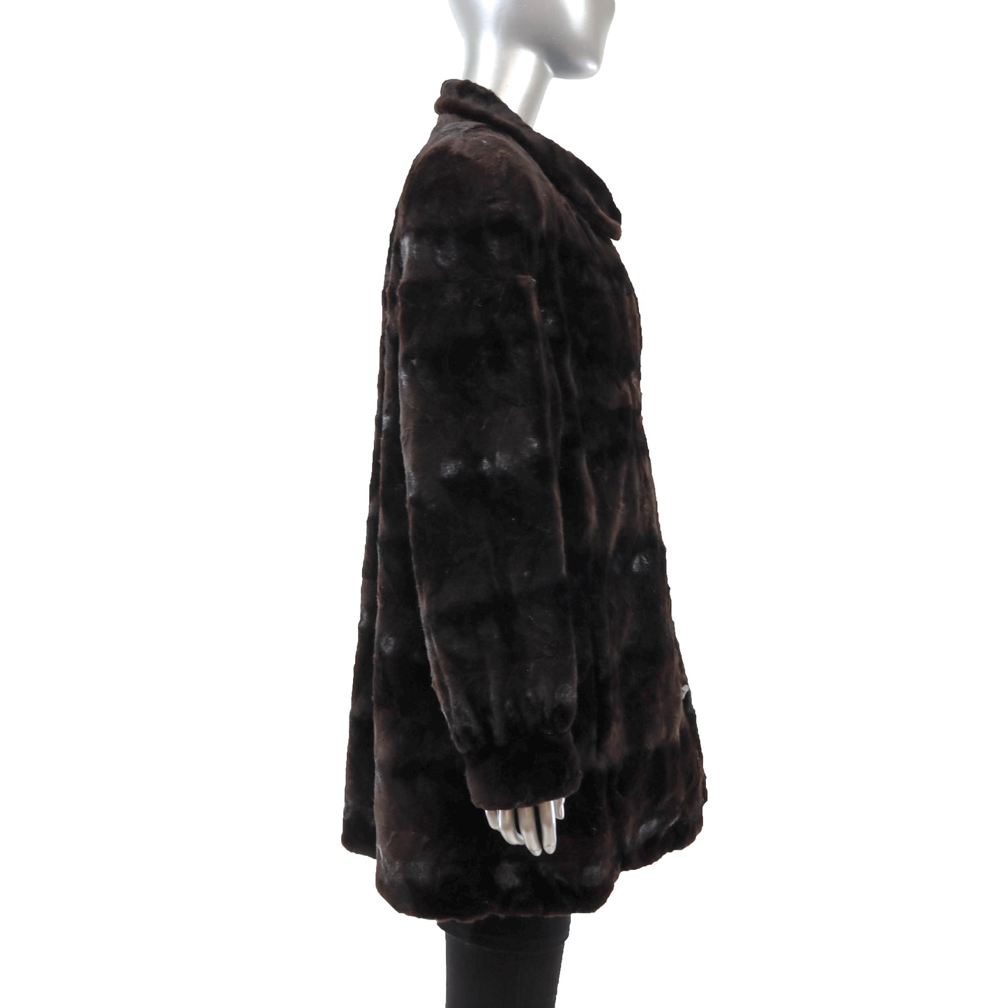 Dark Brown Sheared Section Mink Reversible 3/4 Jacket- Size L
