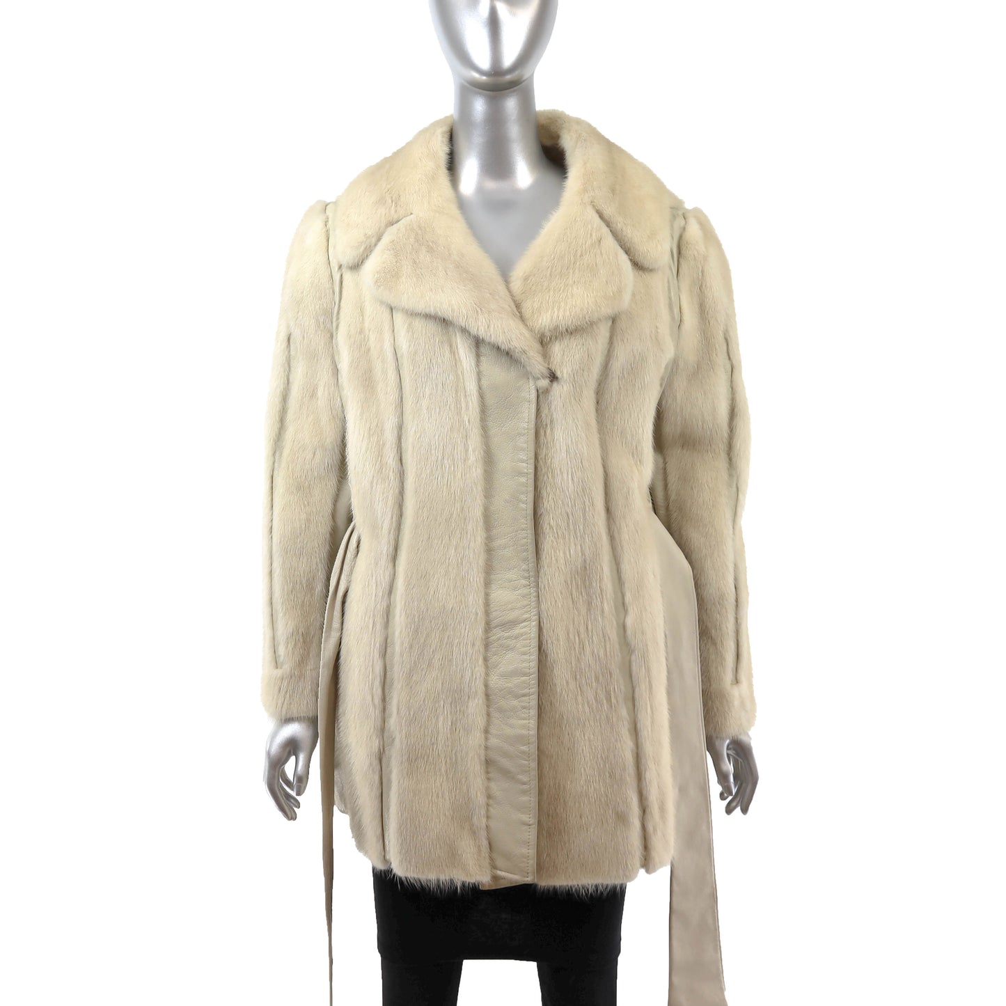 Pastel Mink Jacket with Leather and Collar- Size M
