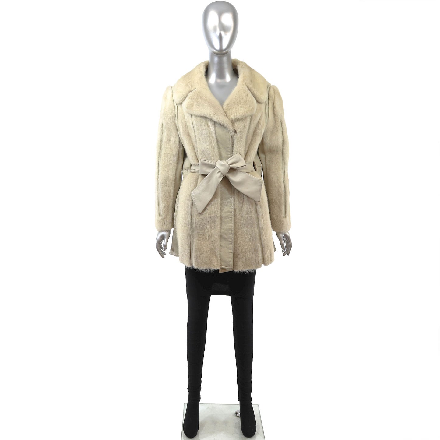 Pastel Mink Jacket with Leather and Collar- Size M