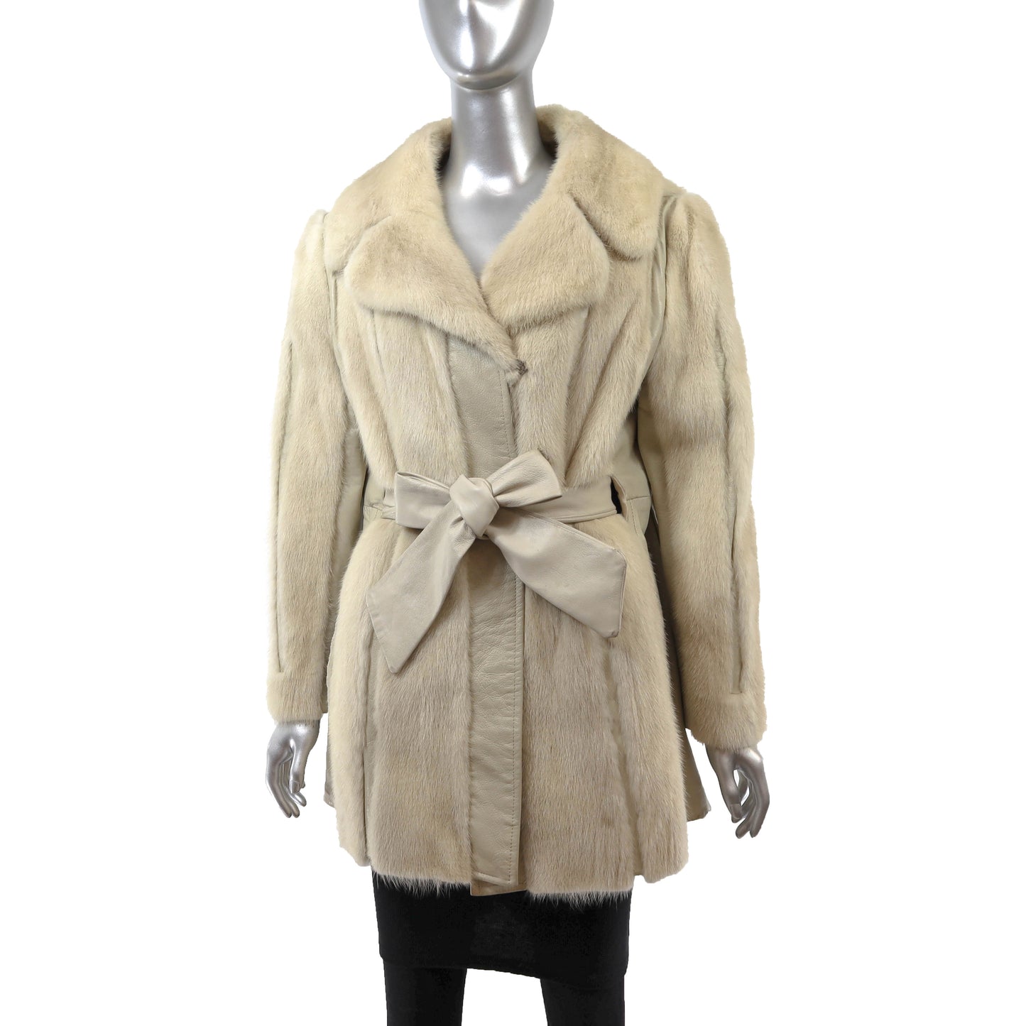 Pastel Mink Jacket with Leather and Collar- Size M