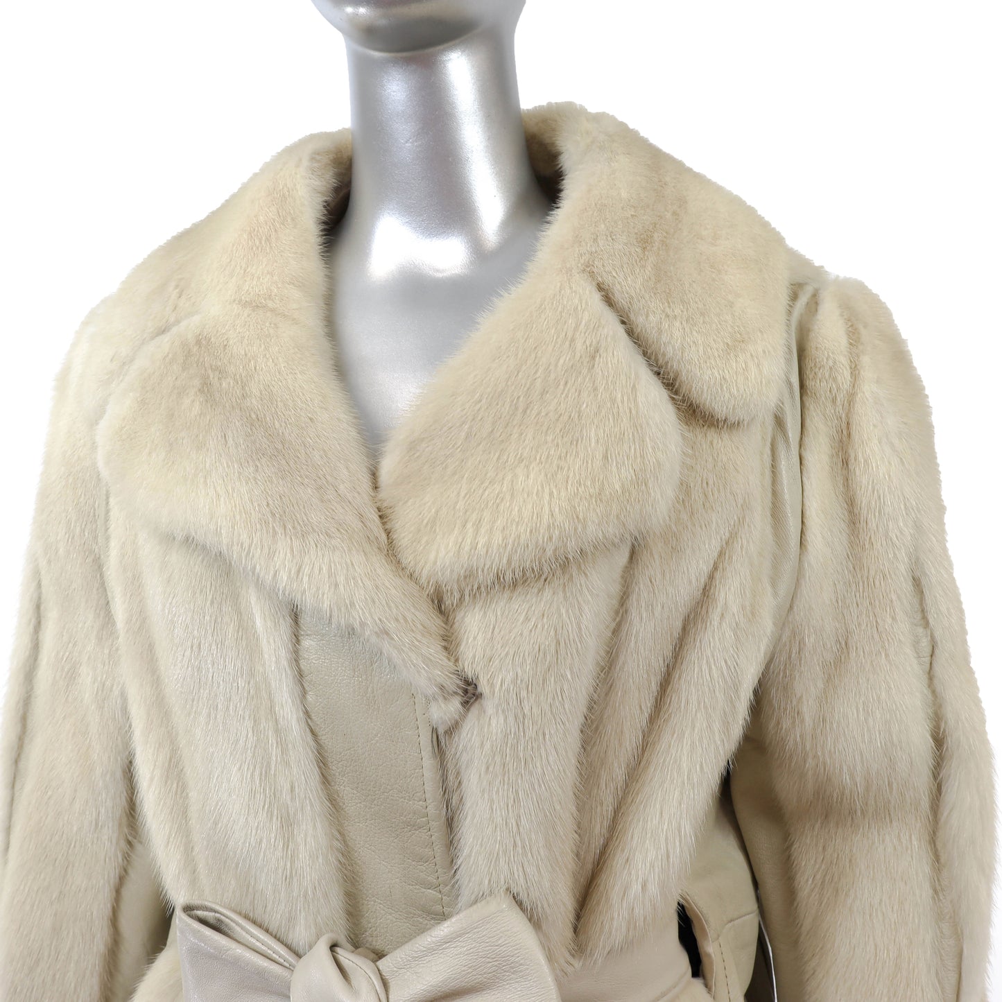 Pastel Mink Jacket with Leather and Collar- Size M