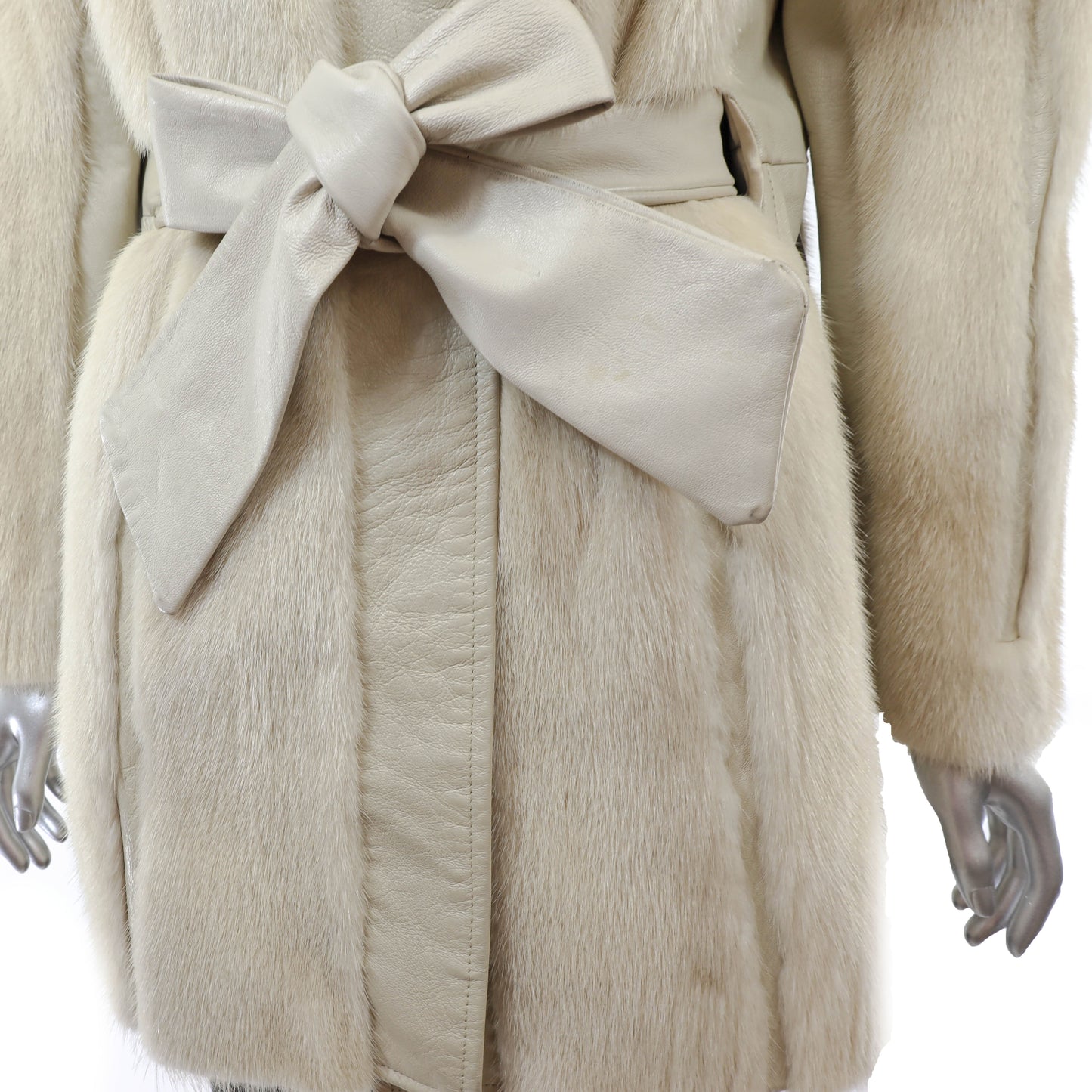 Pastel Mink Jacket with Leather and Collar- Size M