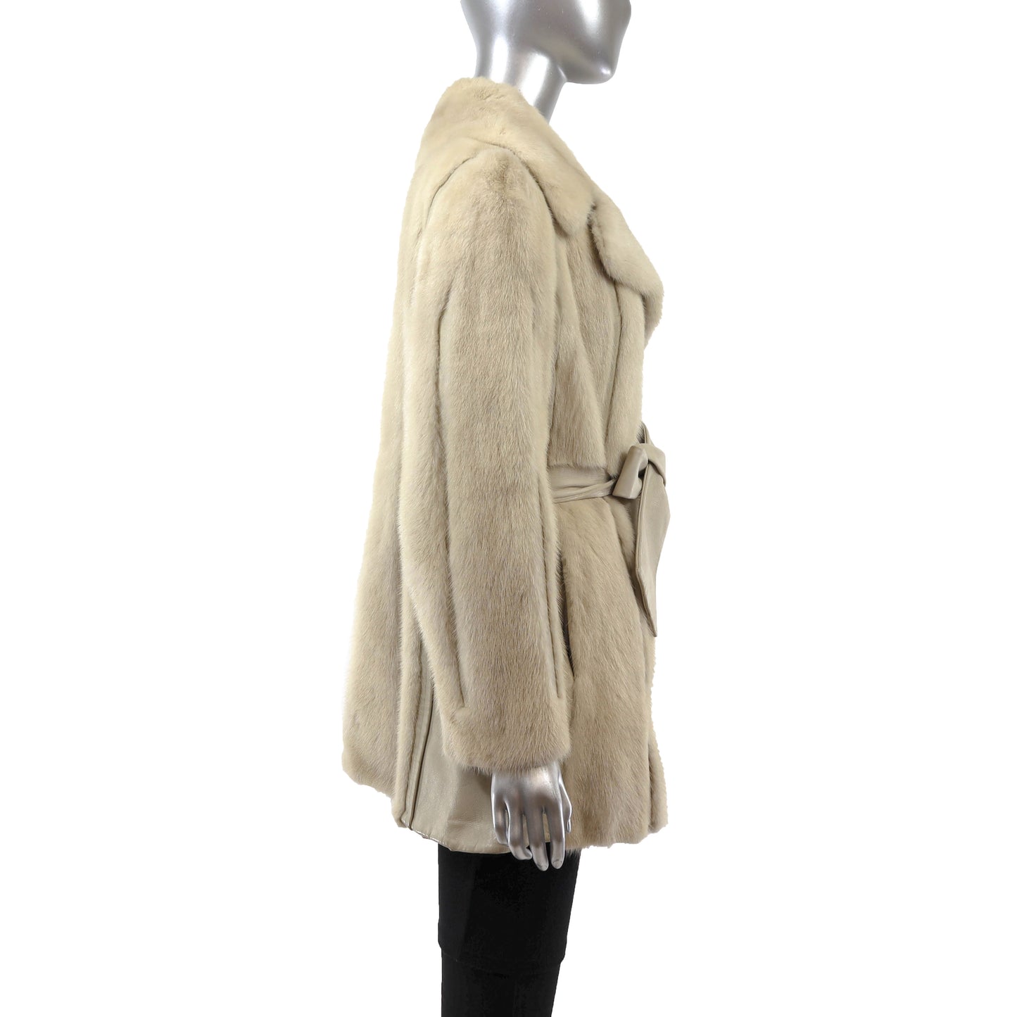 Pastel Mink Jacket with Leather and Collar- Size M