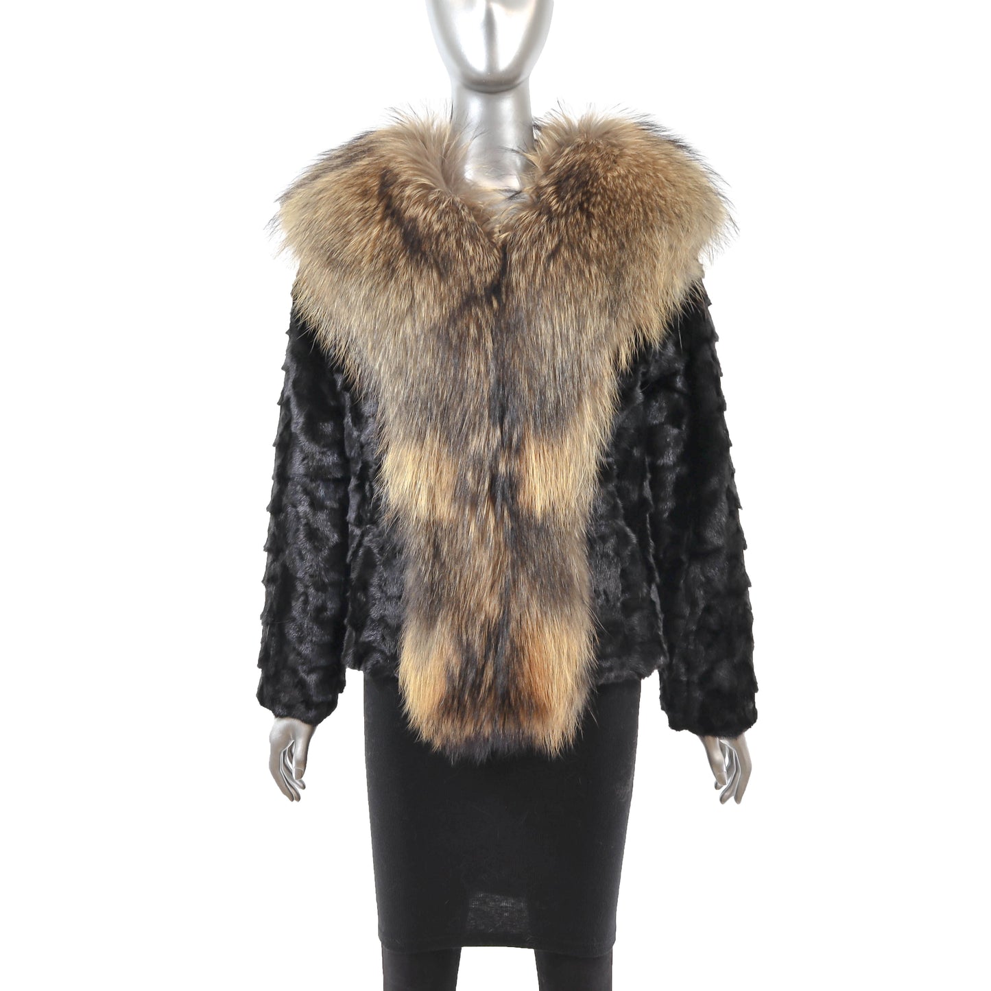 Black Section Mink Jacket with Raccoon Tuxedo- Size S-M