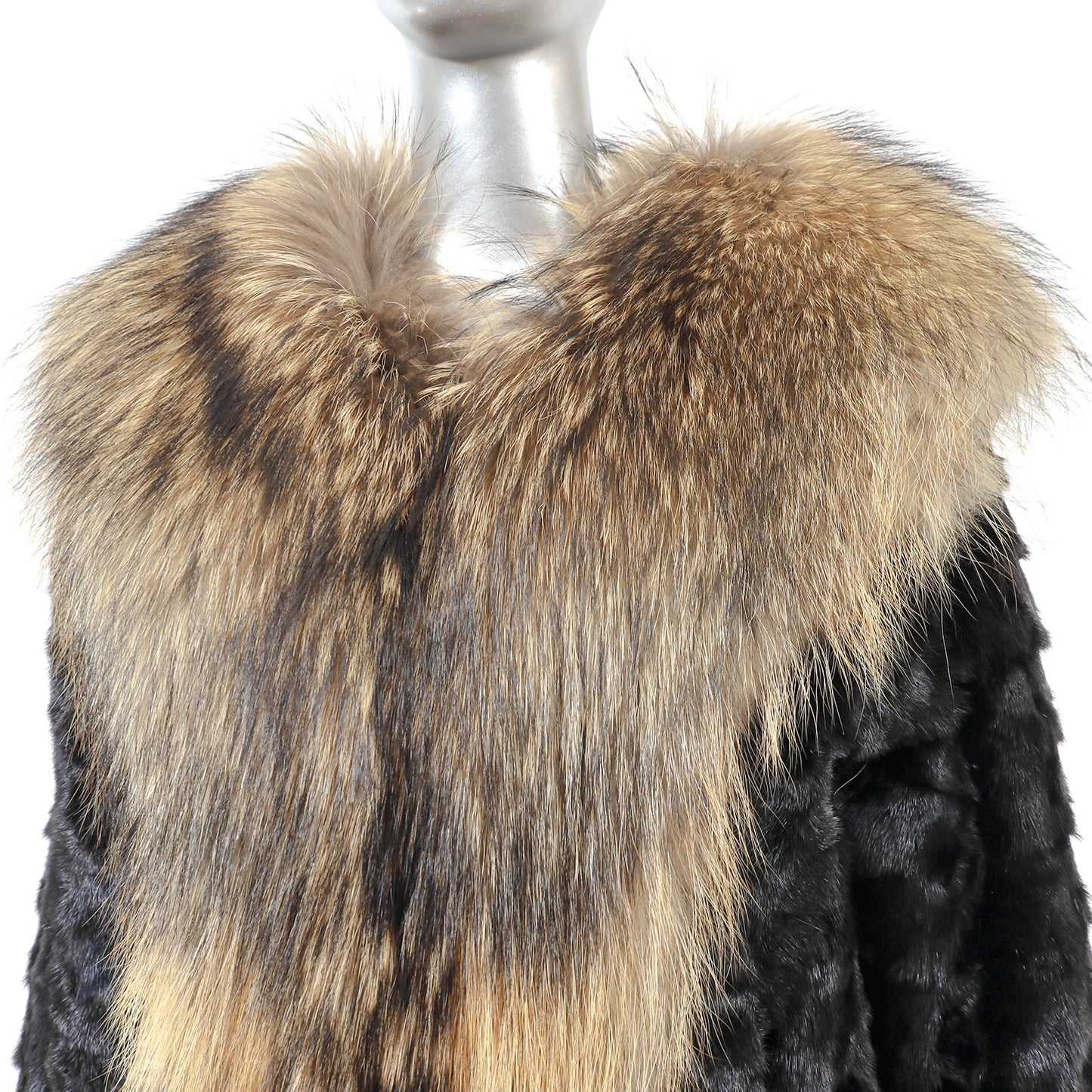 Black Section Mink Jacket with Raccoon Tuxedo- Size S-M
